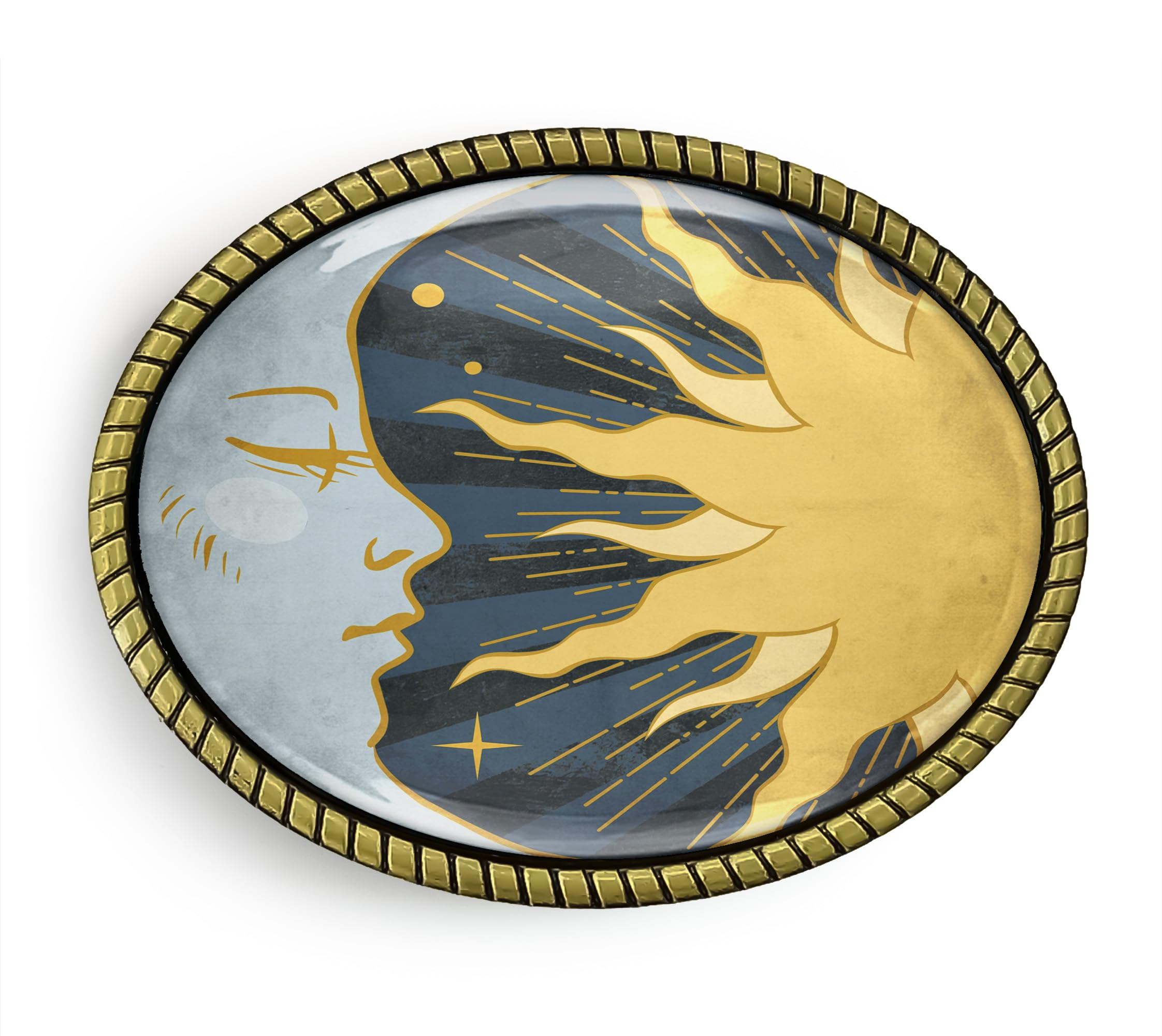 Sun and Moon Belt Buckle - Celestial New Age Handmade Artisan Buckle (Antique Gold)