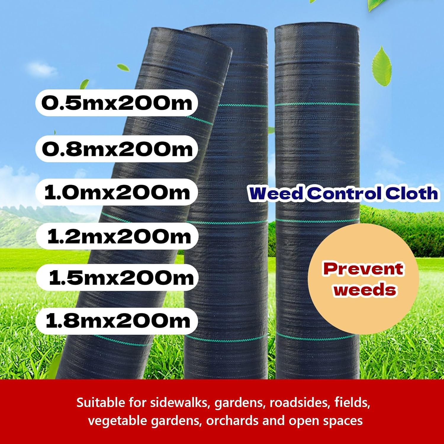 Weed Blockr Fabric Roll Heavy Duty Landscape Fabric Ground Cover Gardening Mat Weed Barrier Control Cloth, Easy Setup(0.5x200m)