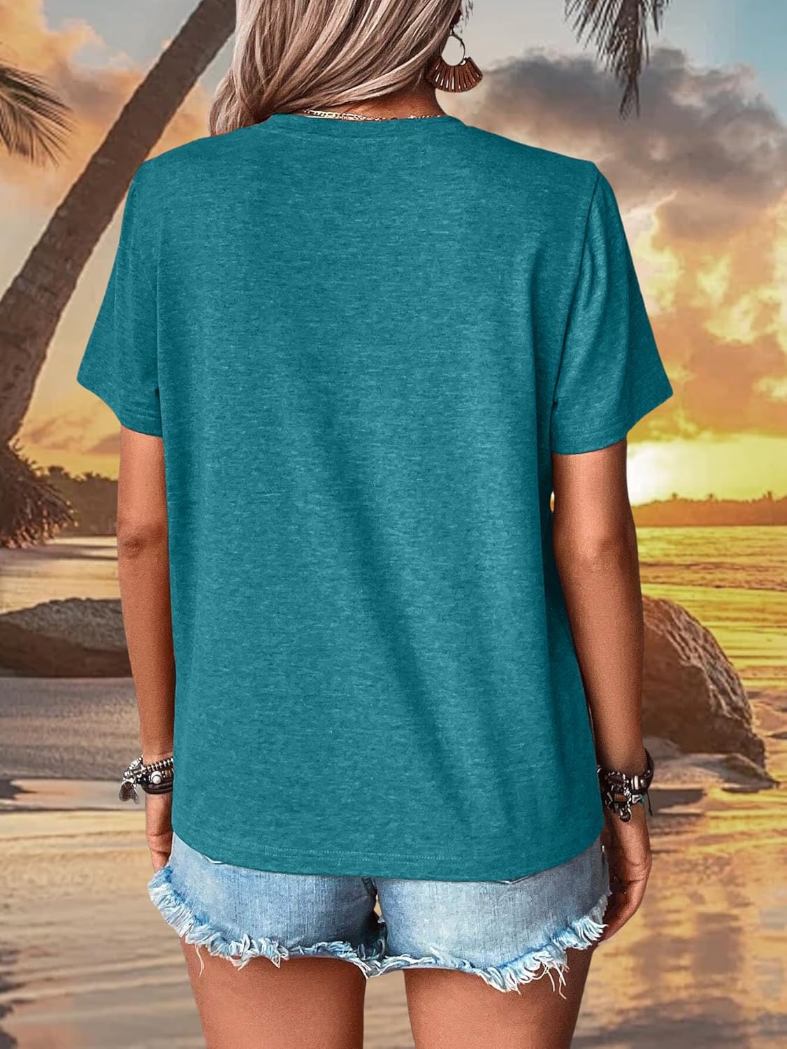 GEMLON Sunset Pine Tree Tshirt Women Camping Tshirt Retro Sun Print Graphic Tee Casual Short Sleeve Top - Image 5