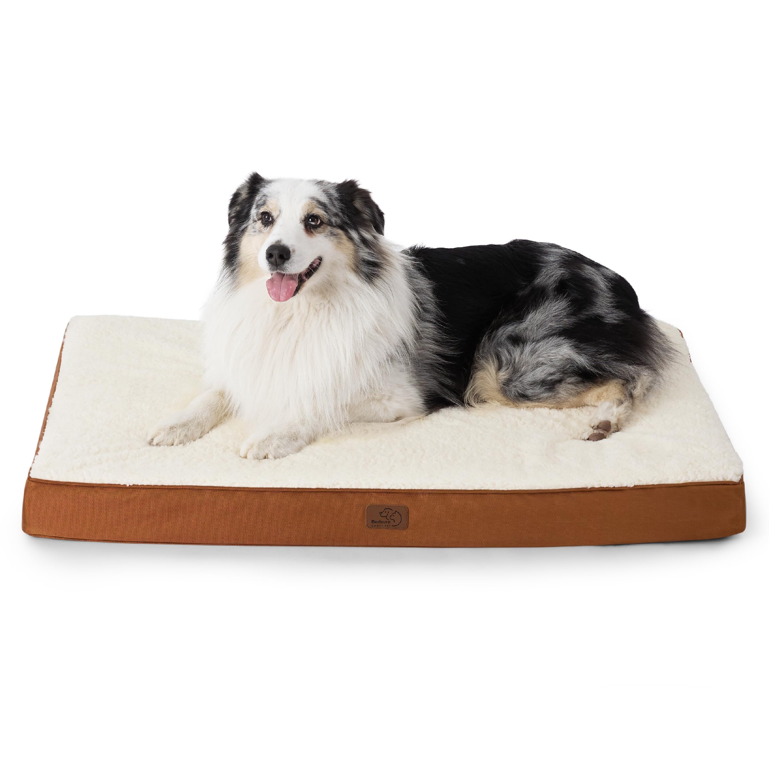 Bedsure Lettino ortopedico per cani di taglia grande, da 104 x 74 x 9 cm, cuscino morbido, lavabile, marrone chiaro