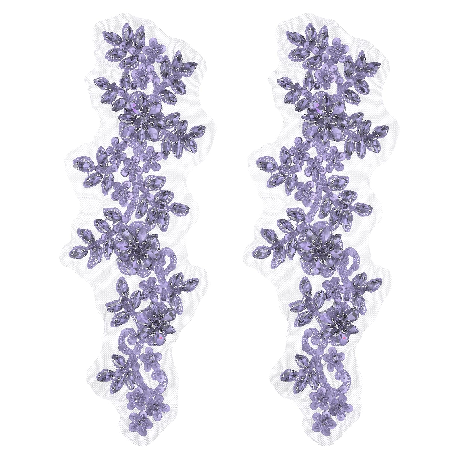 Écusson dentelle violet clair à strass pour sublimer les robes de mariée et banquet