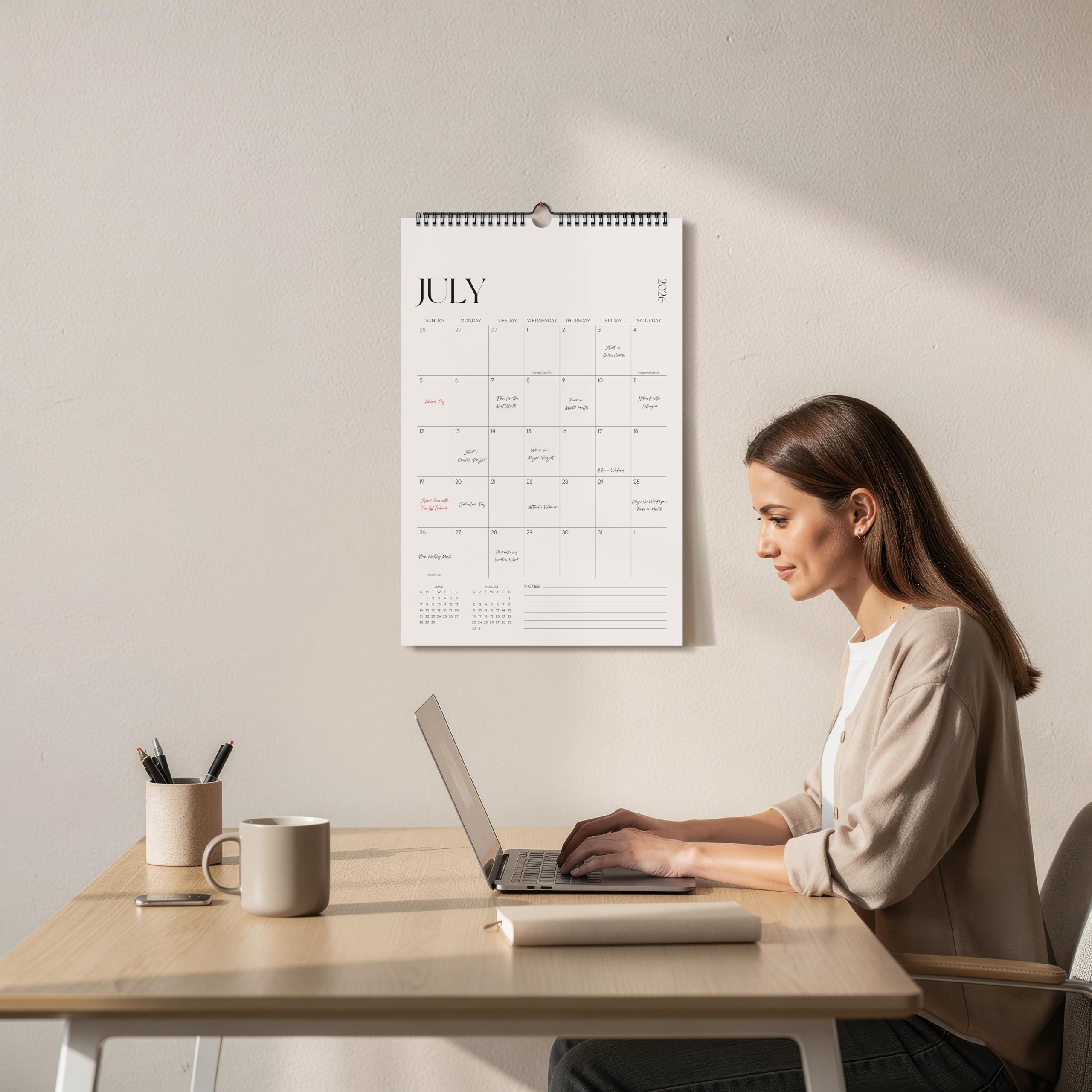 Jokotha Wandkalender 2026-2027, 18 monatlicher Wandkalender von Juli 2026 bis Dezember 2027, 27,9 x 43,2 cm, Doppeldrahtbindung, Hängekalender für Zuhause & Büro, vereinfacht