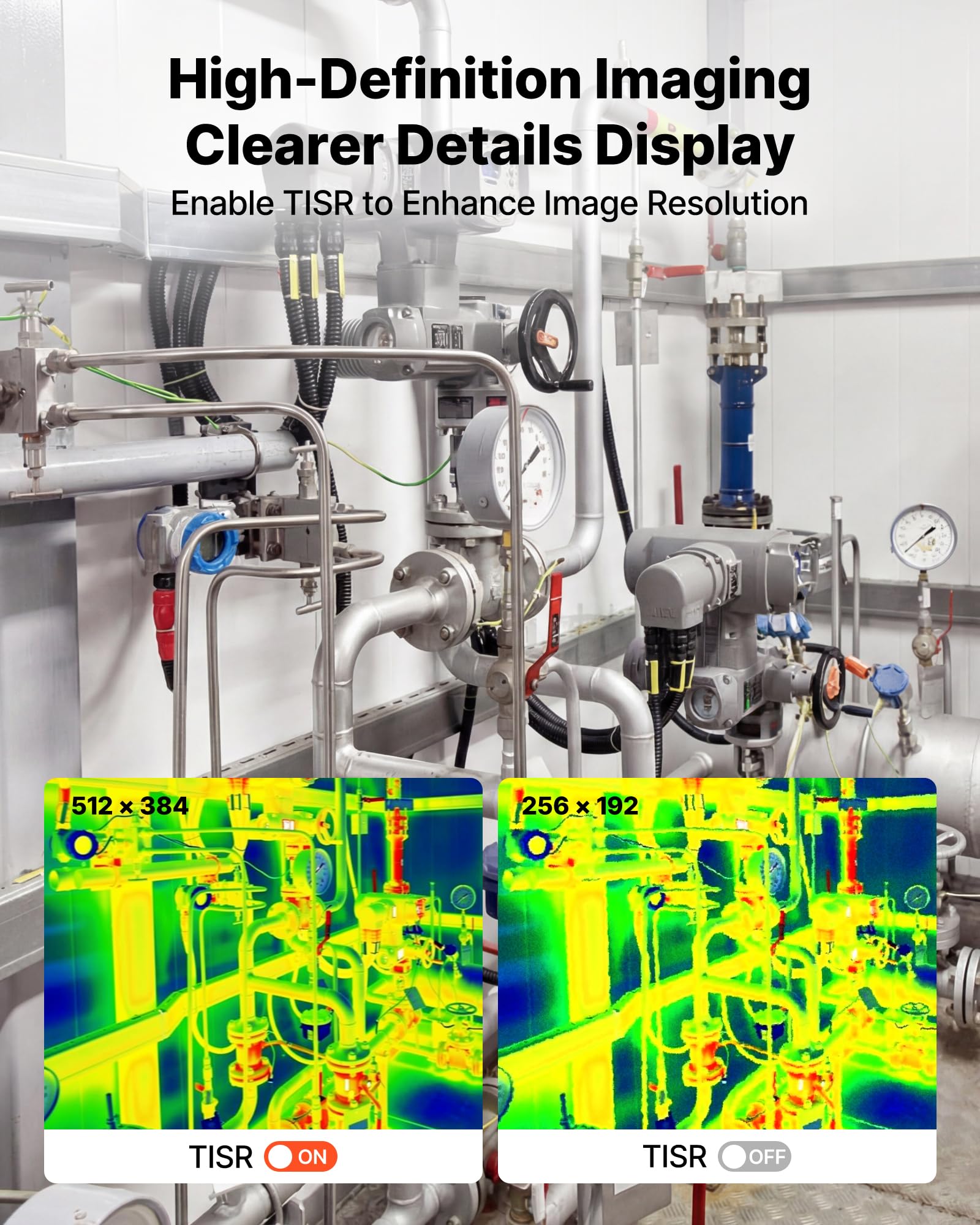 VEVOR Caméra Thermique pour Android et iOS Super Résolution TISR 512x384 Imageur Thermique Infrarouge Résolution 256x192 pour Smartphone et Tablette, 25 Hz, -20 °C à 550 °C, avec 6 Palettes Couleurs