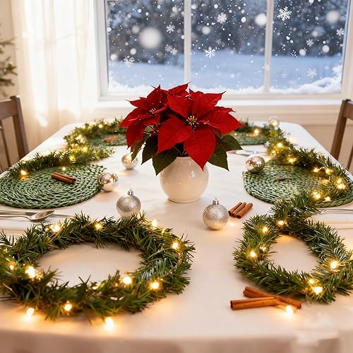 Miniatura 4 de Paquete de 2 guirnaldas de Navidad con luces de 120 luces LED, decoración de pino artificial, decoración de árbol de Navidad, decoración al aire