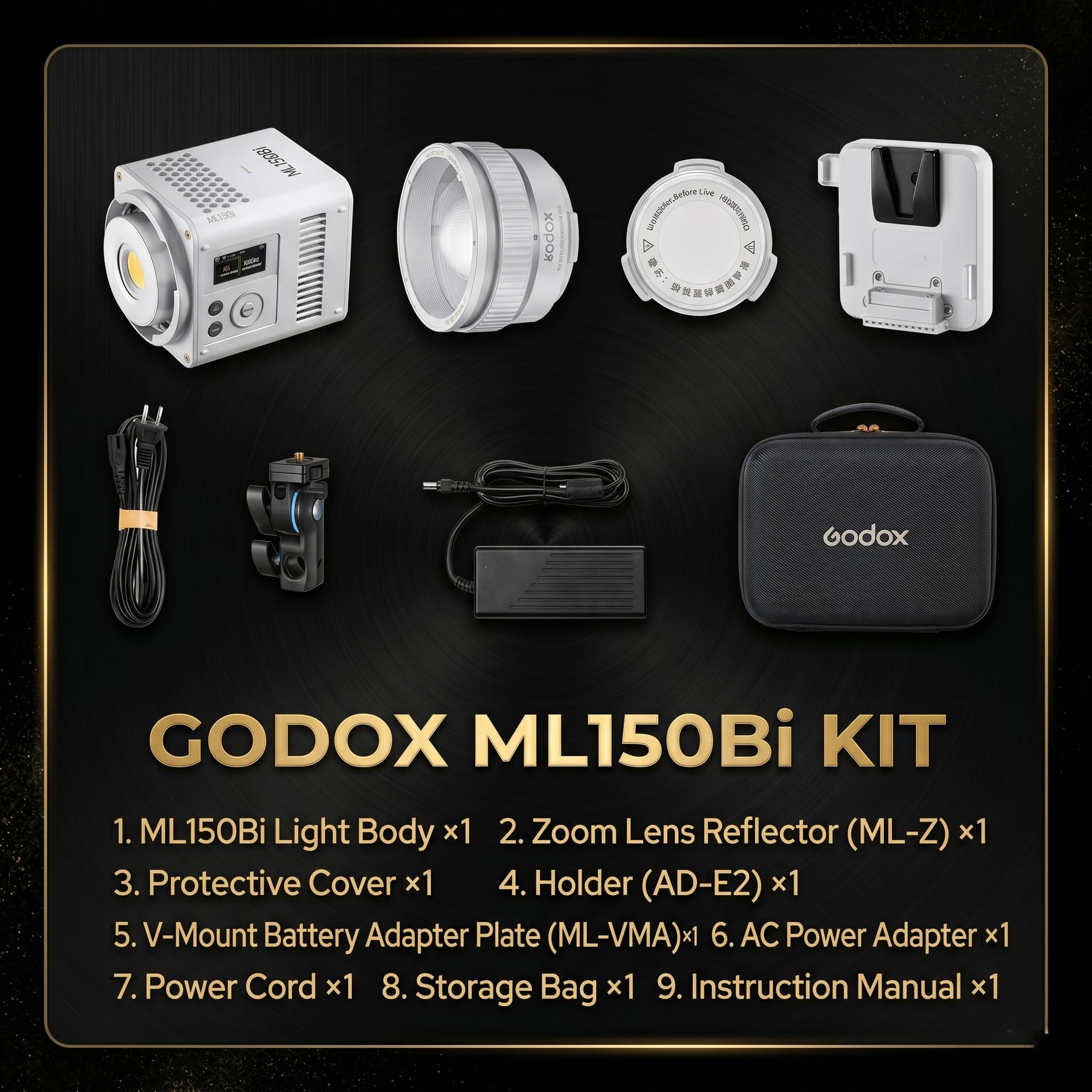 Godox ML150Bi Bi-Color Lampa Wideo LED, Jasność 61054Lux/1m, 2800K-6500K, CRI96+ TLCI96+, Mocowanie Godox, Sterowanie Aplikacją i NFC, Kompaktowe Ciągłe Oświetlenie do Studia i Pleneru (Bez Baterii)