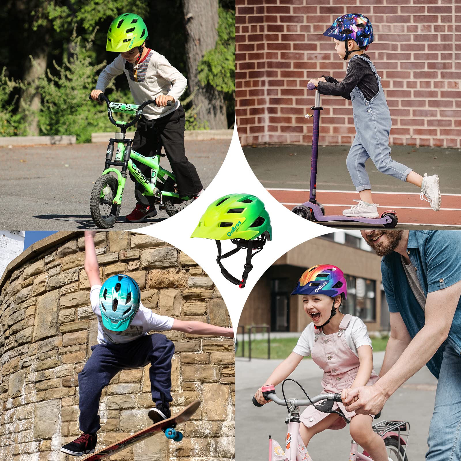 OnBros Fahrradhelm Kinder, Mädchen und Jungen Helm Kinder für 5-13 Jahre Kinderfahrradhelm mit Visier Fahrrad Helm Kind 50-57CM für Skateboarding Scootering und Radfahren