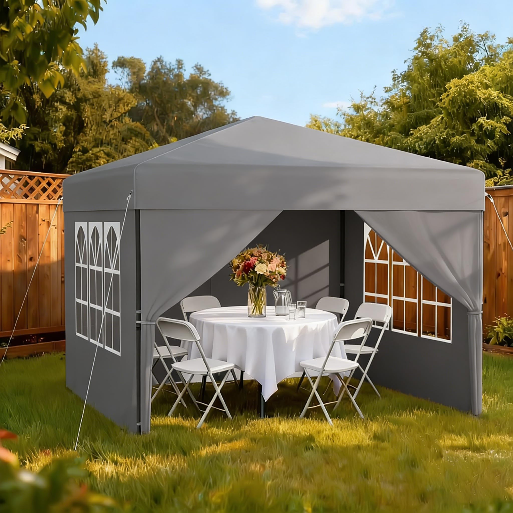 YRHome 2.5x2.5m Pop Up Faltpavillon Wasserdicht Pavillon Faltbar Stabil Winterfest mit Seitenwänden Gartenpavillon Höhenverstellbar Gartenzelt UV Schutz Partyzelt Festzelt inkl.Tragtasche - Grau