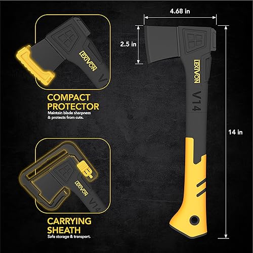 Miniatura 3 de LEXIVON V14 - Hacha de campamento de 14 pulgadas  Agarre ergonómico TPR mango compuesto de fibra de vidrio ligero  Funda protectora de transporte