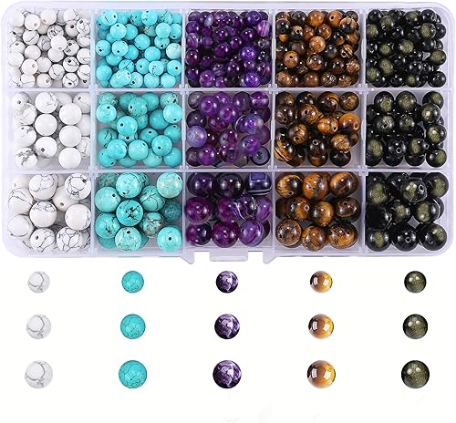 480 piezas de cuentas de piedra natural para la fabricación de joyas, juego de cuentas redondas de piedras preciosas auténticas con howlita,