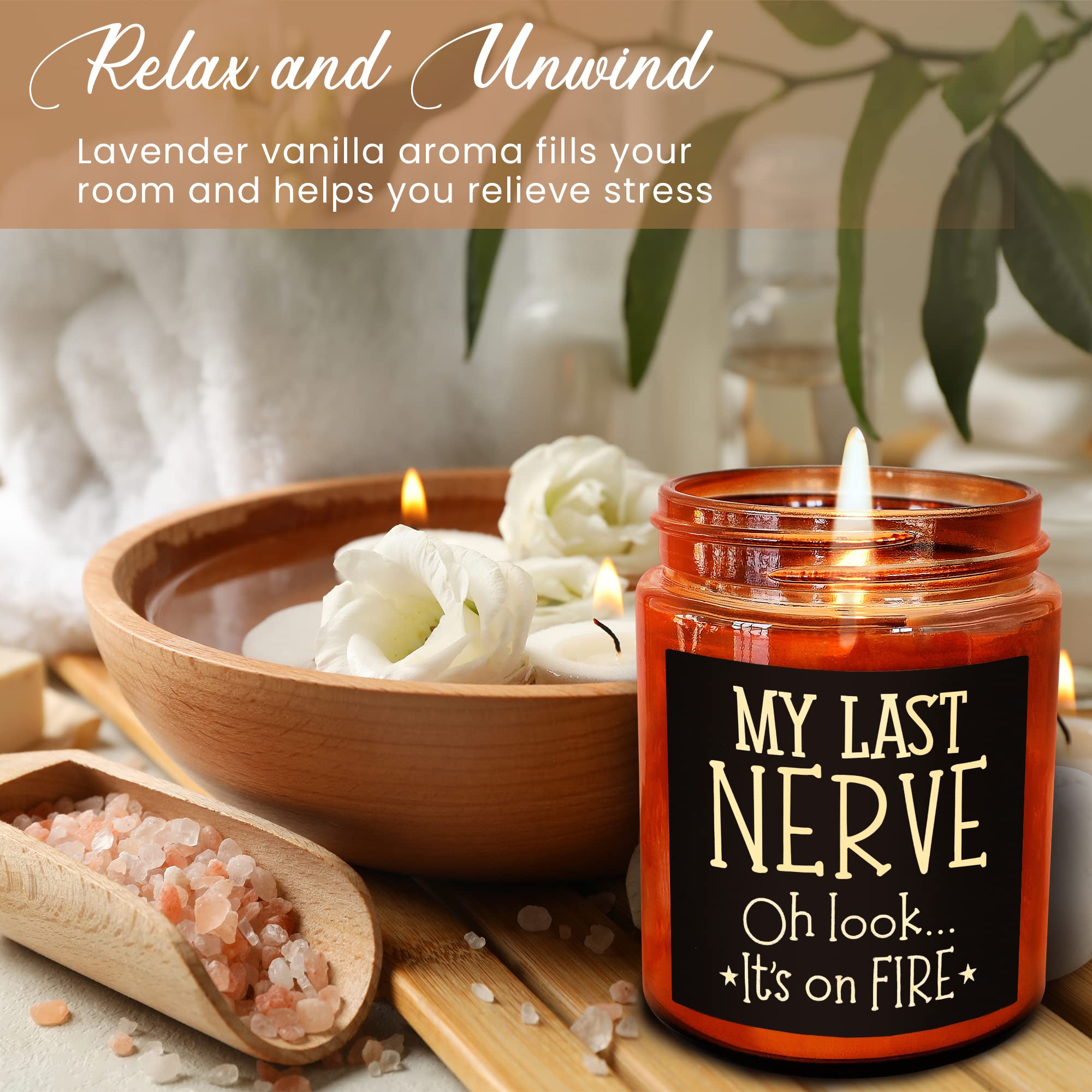 My Last Nerve Candles - Candela di soia naturale per donne e uomini, divertente regalo di compleanno, rilassante e antistress, regalo per lei, moglie, marito, fidanzato, collega, capo,