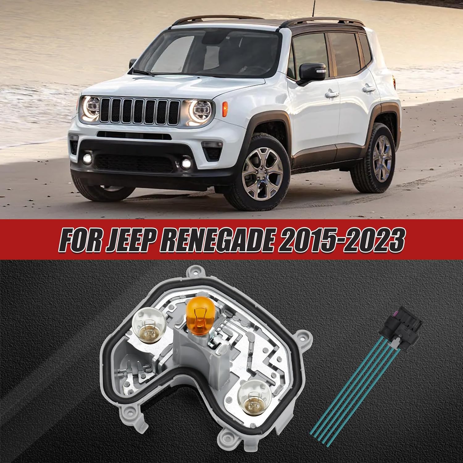 Rear Tail Lamp Light Holder Bracket with Harness Plug & Bulb Left Driver Side Compatible with 2015-2023 Jeep Renegade Rear Tail Lamp Housing, OE Replace # 68270892AA