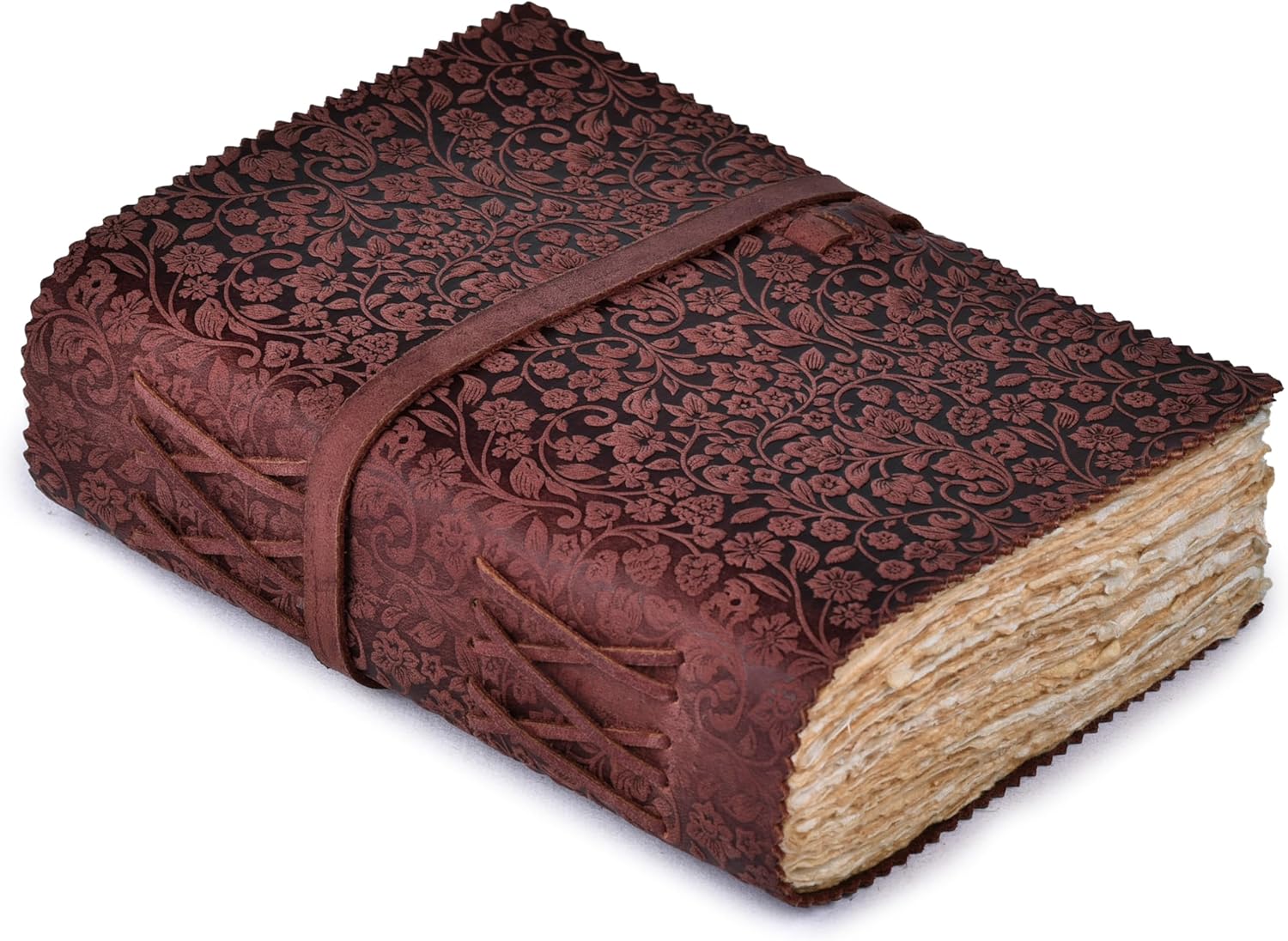 LEATHER VILLAGE Leather Bound Floral Embossed Journal for Women Men – 200 Pages, 8”X6”(A5), Fuchsia – Book of Shadows, Vintage Blank Paper Travel Diary, Notebook for Writing, Drawing, Sketchbook