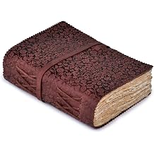 LEATHER VILLAGE Leather Flower Embossed Journal for Men and Women - 200 Pages, A5 - Shadow Book, Vintage Blank Travel Journal, Notebook for Writing, Drawing, Sketchbook, 8 inches x 6 inches, Fuchsia