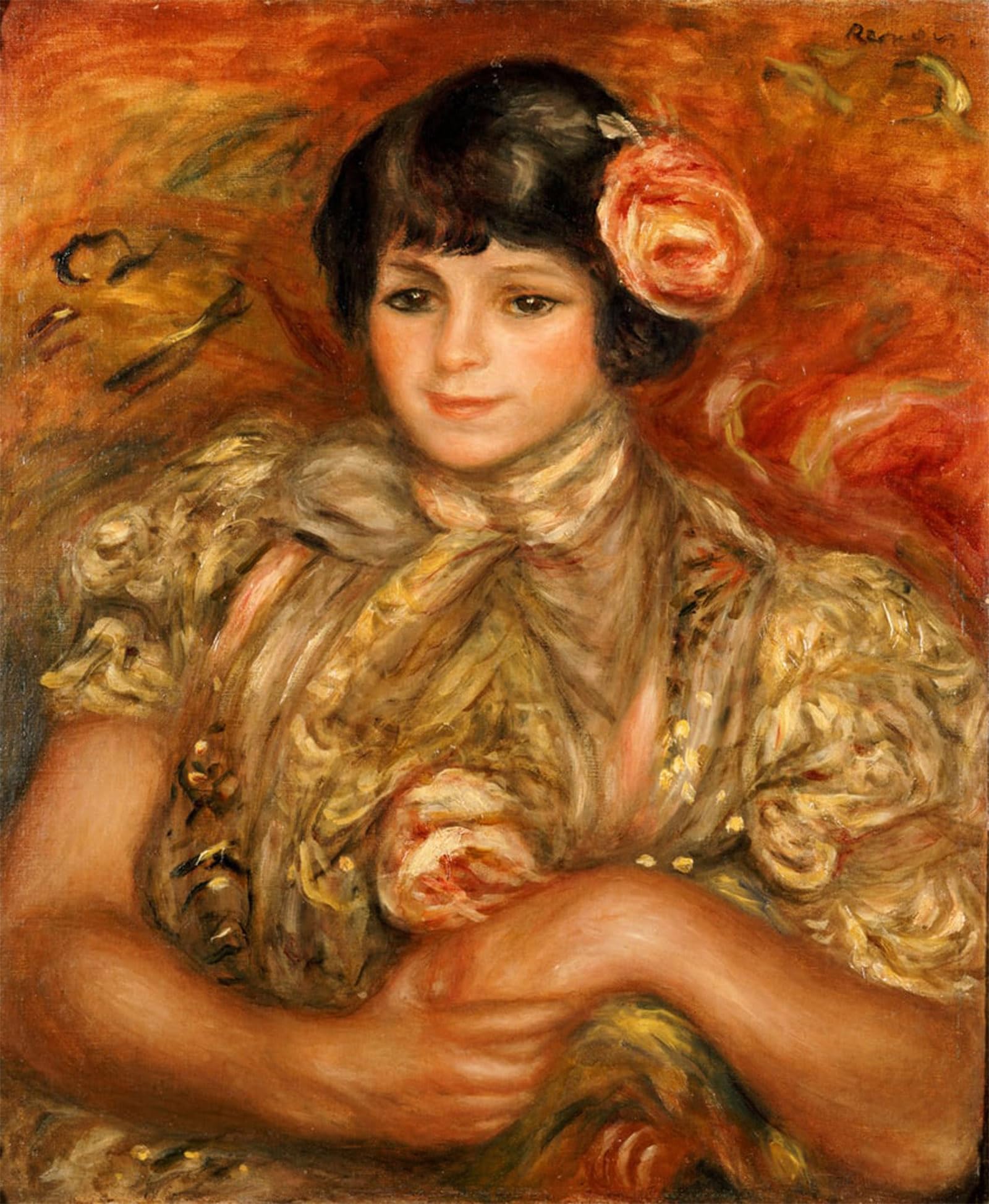 ARTXLXXBN Famous Painting Art Wall Decor Abstract Art Picture Girl with a Rose by Pierre Auguste Renoir Animal Pictures for Home Decor 60x90cm