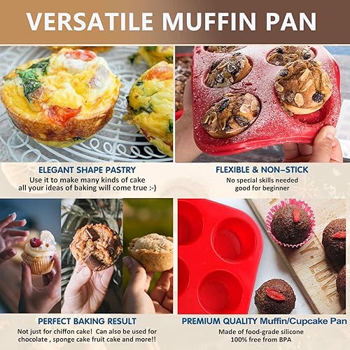 Miniatura 5 de Molde de silicona para magdalenas de 6 tazas, molde europeo de silicona LFGB para hornear cupcakes, juego de 2, latas antiadherentes para muffins,