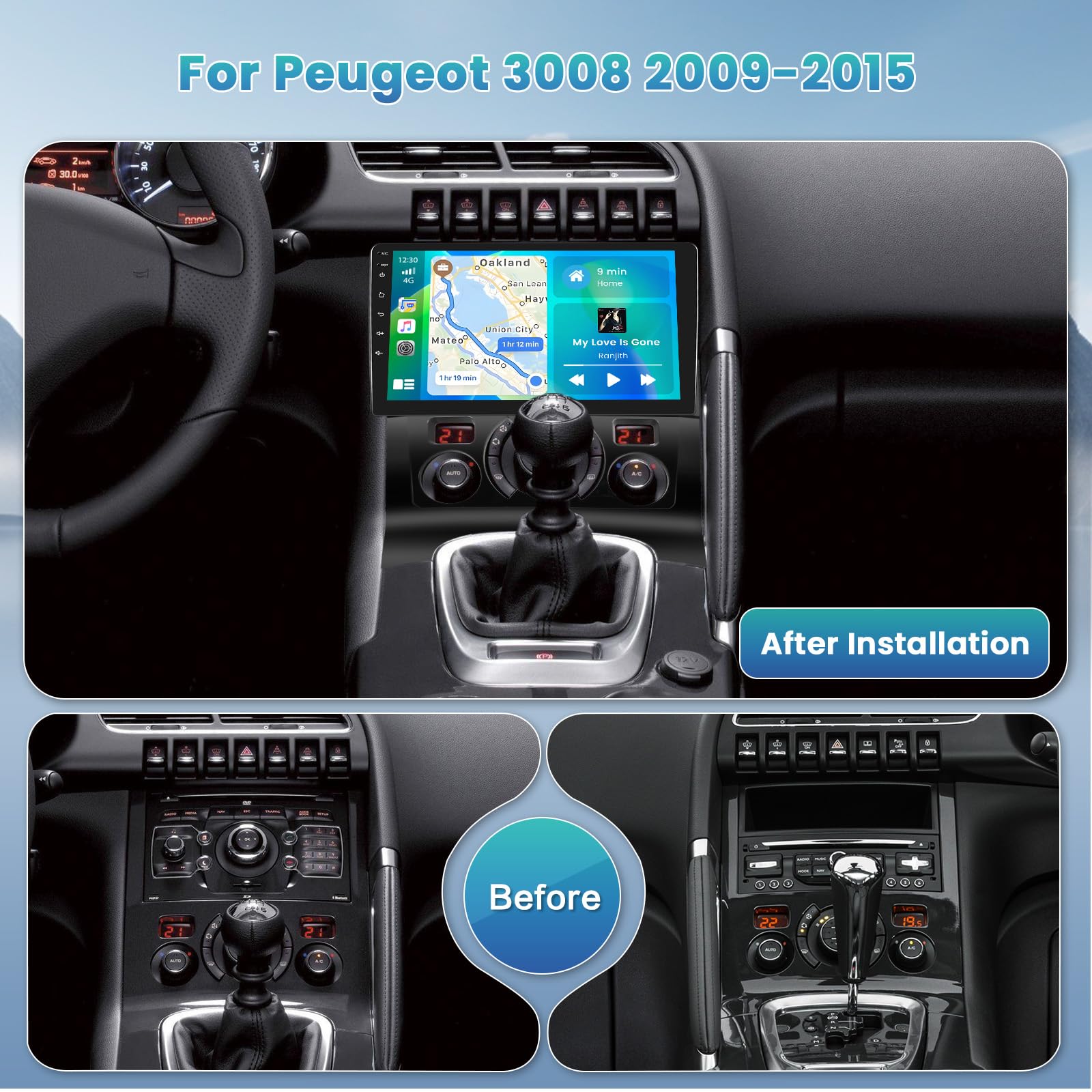 2G+64G Android 15 Radio Coche Peugeot 3008 2009-2015 9" CarPlay