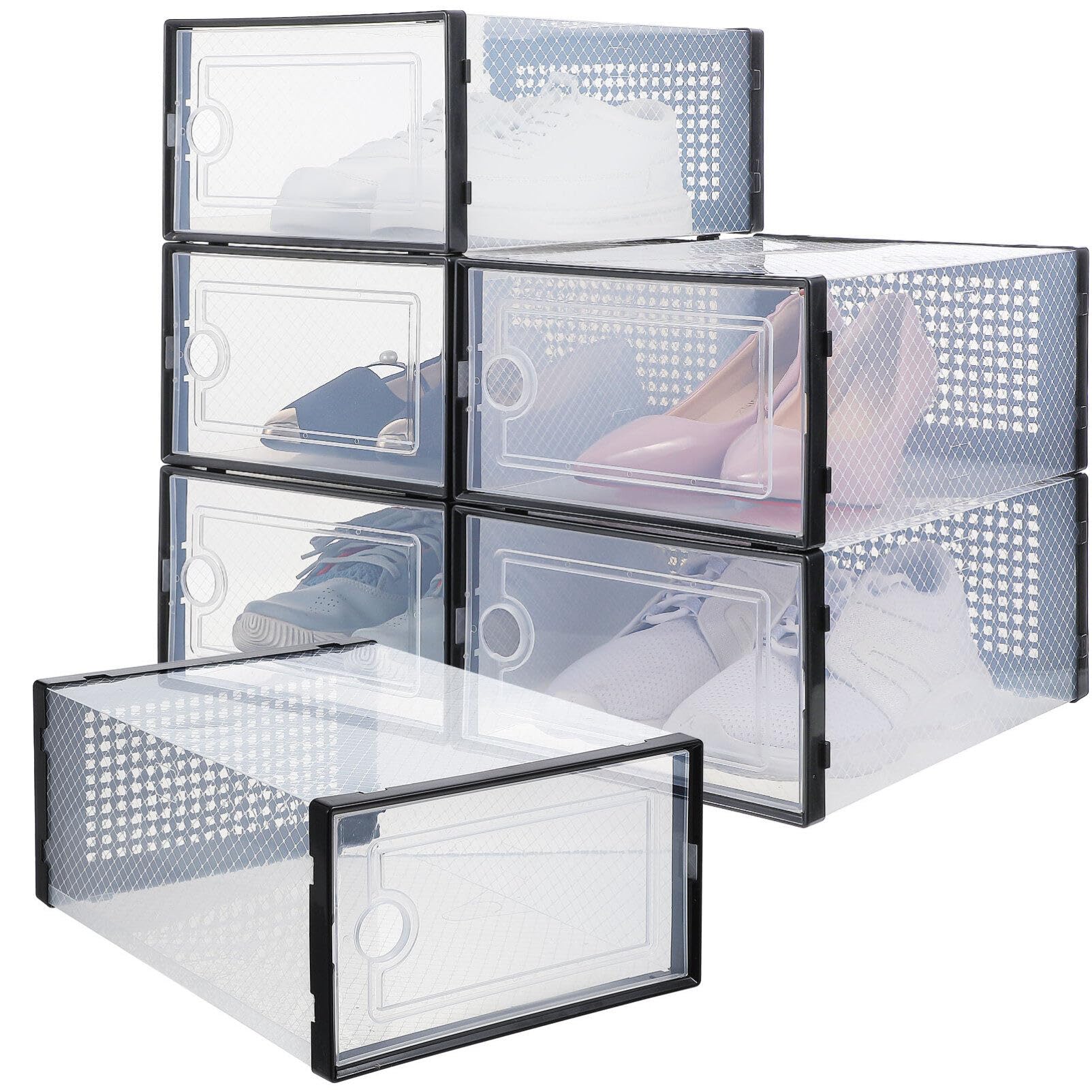 Homoyoyo 6 Piezas Cajas Transparentes Para Zapatos Zapatero Apilable Organizador De Casilleros Contenedor De Almacenamiento Plegable Mueble Zapatos Caja De Almacenaje El Plastico Baloncesto
