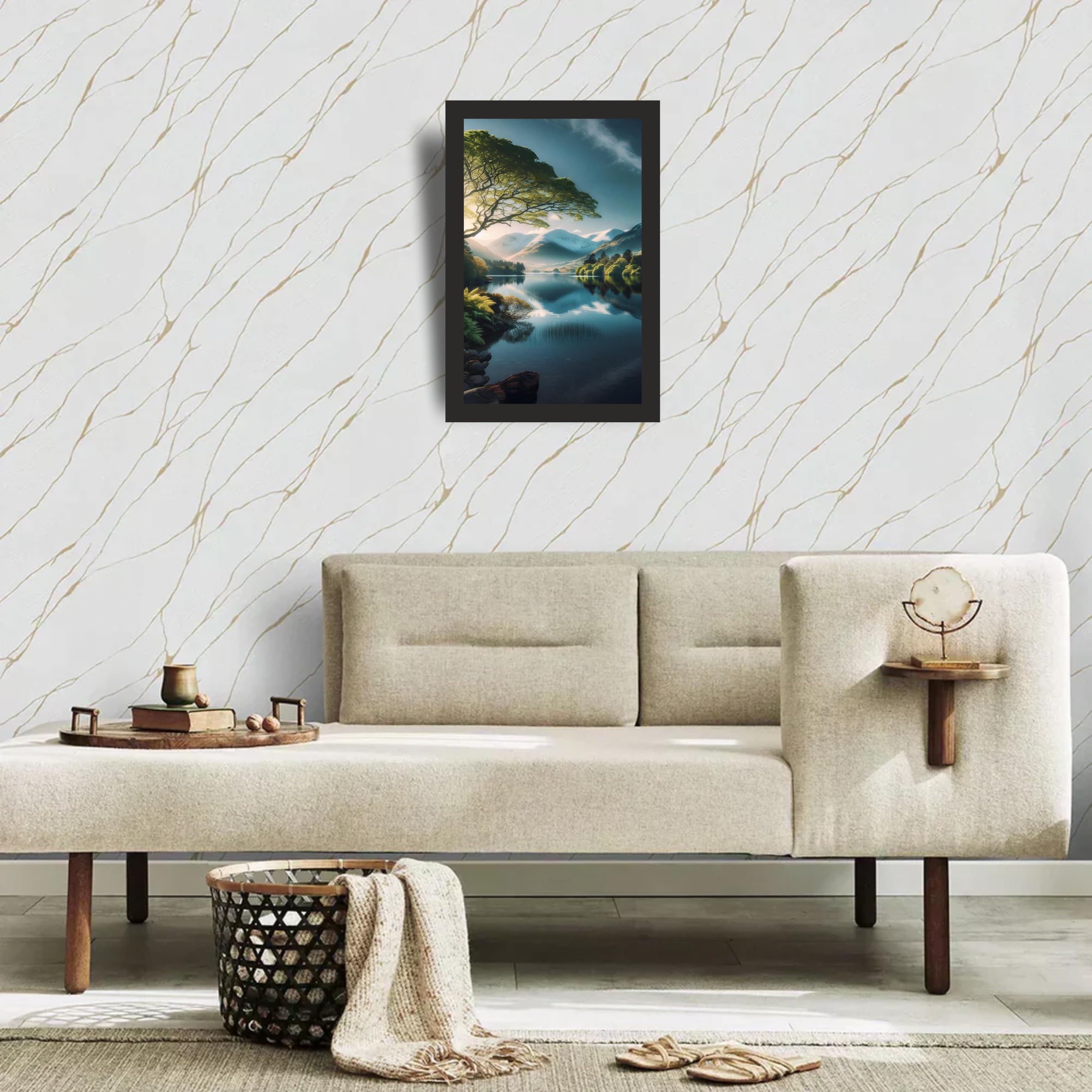 Serene Lake Reflection Wall Art Frame 12x18 Inch
