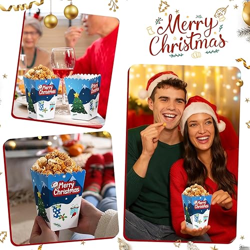 Miniatura 5 de Baderke 24 cajas de palomitas de maíz de Navidad, mini caja de dulces de Navidad, caja de golosinas de galletas, muñeco de nieve, Papá Noel, copo de