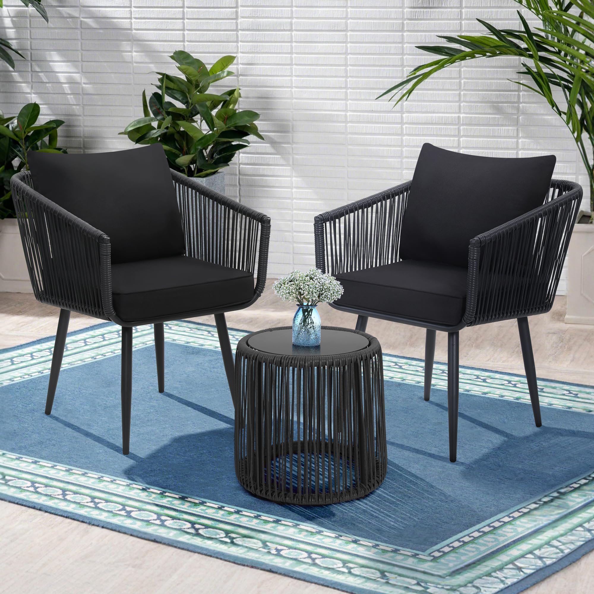 Amazon.com: Kromax 3 Pieces Patio Rattan Bistro Conversation Set