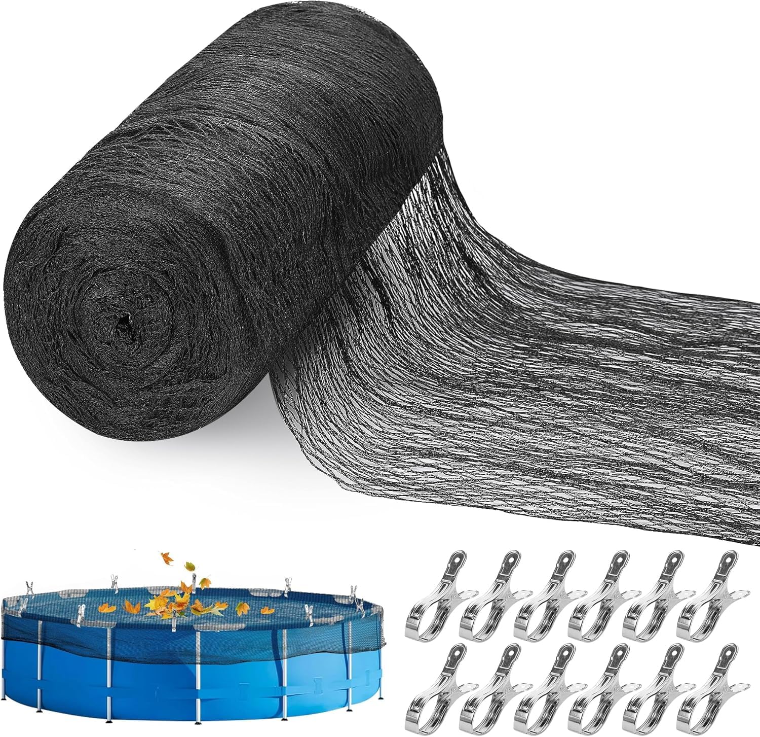 ZerUprin 21Ft Pool Leaf Net Cover - Round Swimming Pool Leaf Netting with 12 Pcs Clips - Pool Leaf Mesh Safety Blanket for Above Ground Pool
