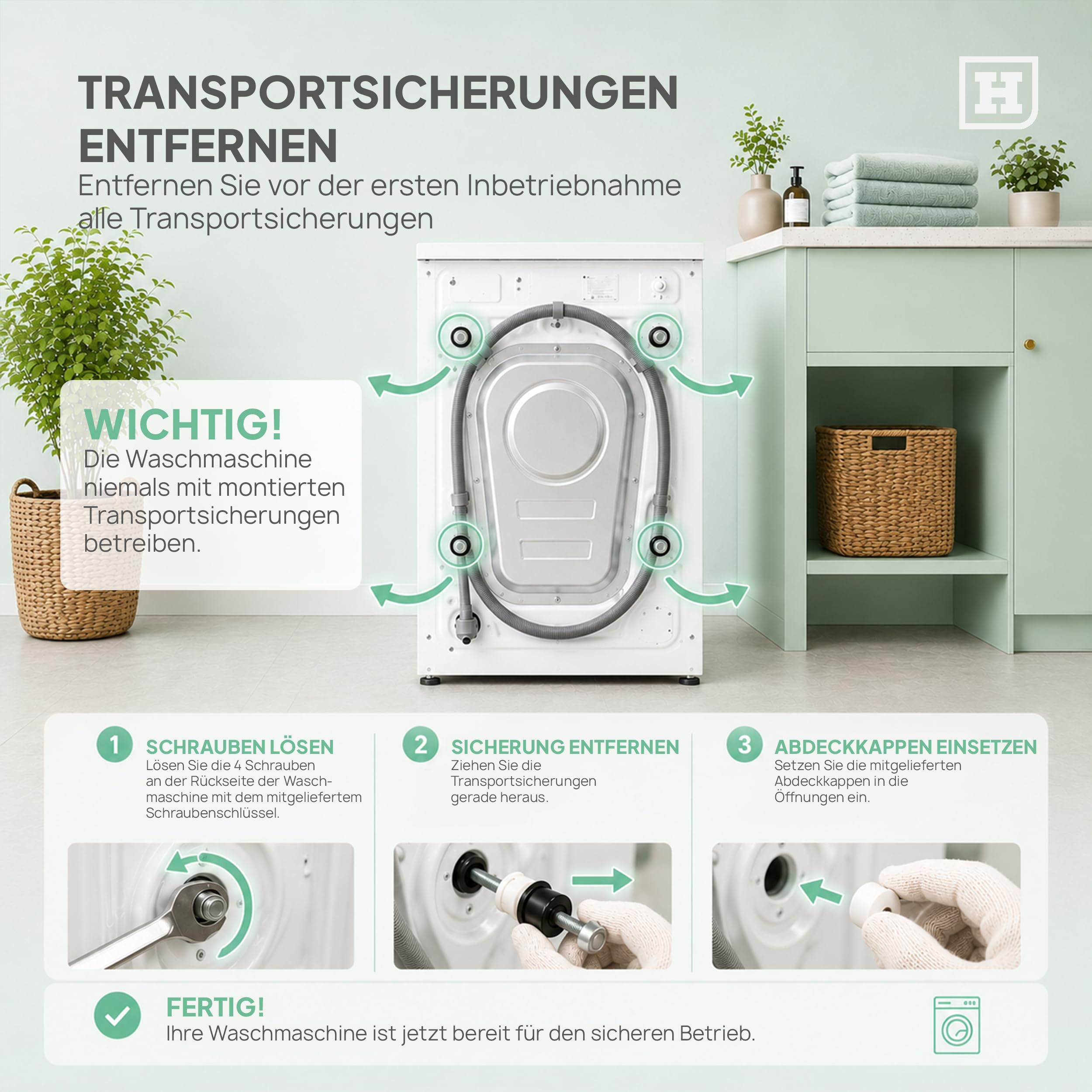 HEINRICHS Waschmaschine mit Dampffunktion, 9kg, 1400 U/min, Inverter Motor, Energieklasse A, weiß