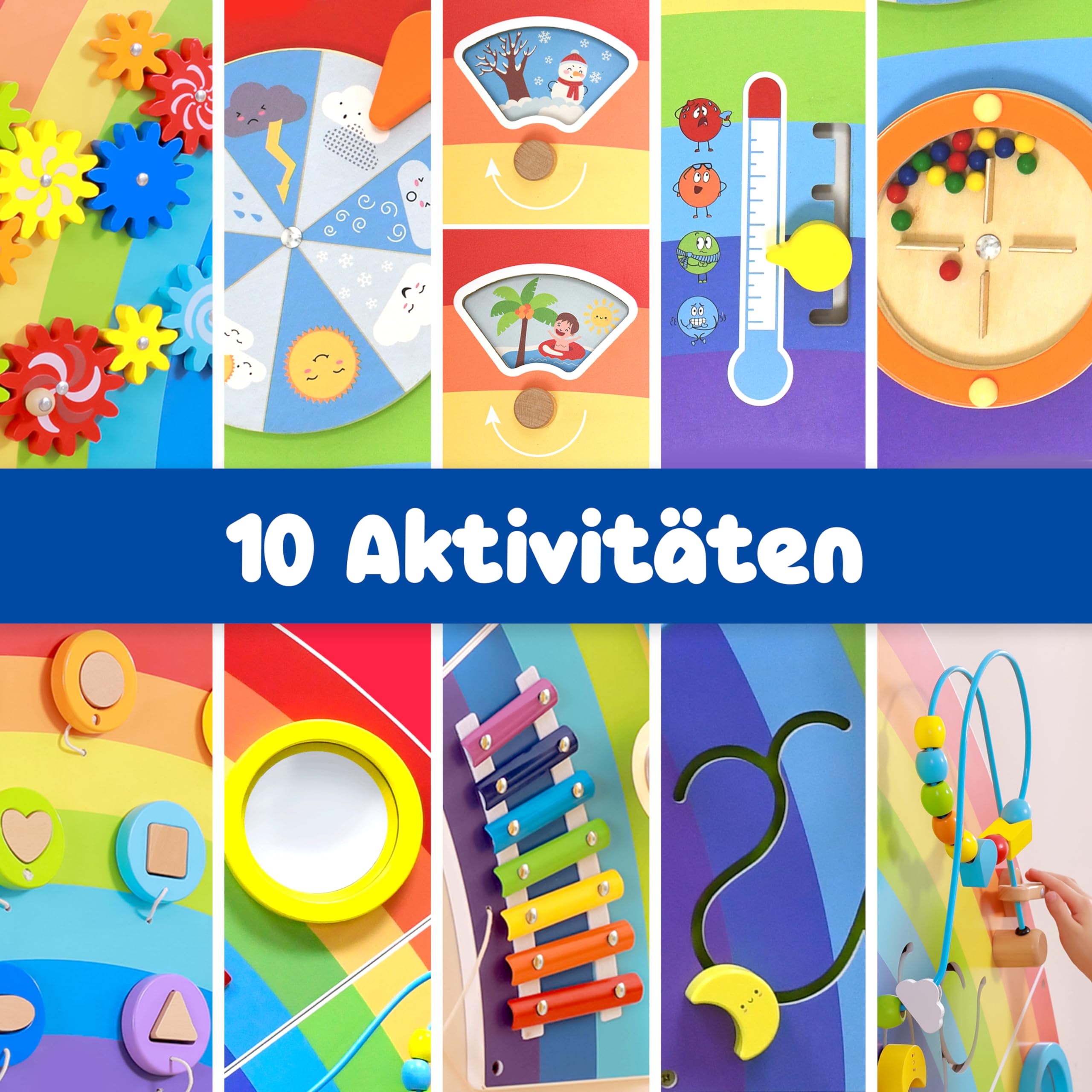 SPARK & WOW Regenbogen Spieltafel und Aktivitätscenter - Alter 18M+ - Sensorisches Wandspielzeug - 10 Aktivitäten - Aktivitätsbrett - Kindzimmer Dekoration | Sensorisches Wandspielzeug, 10 Aktivitäten, Aktivitätsbrett, Kindzimmer Dekoration
