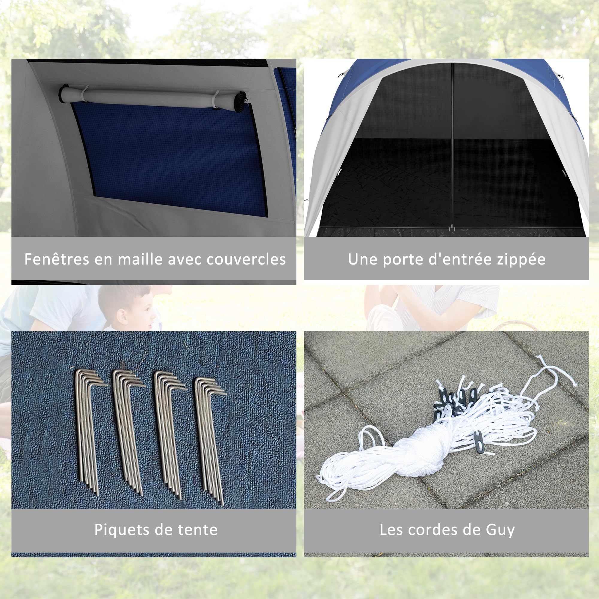 Outsunny Tente de Camping familiale 3-4 Personnes avec Double Toit 3000 mm et Sac de Transport, Tente Tunnel étanche légère ventilée Facile à Monter, dim. 390L x 315l x 188H cm
