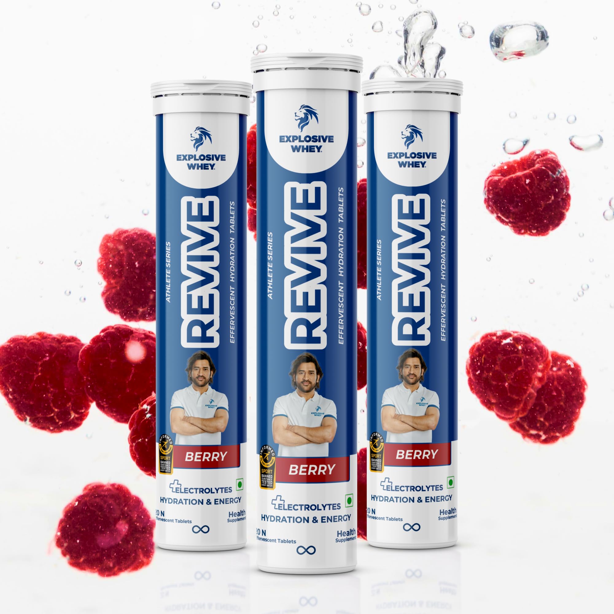 Explosive Whey Revive Effervescent Tablets - Trusted by MS Dhoni and Kedar Jadhav | Elevate Fitness & Stamina, Daily Rehydration | Informed Sport Certified | Berry - 20 Tablets Each (Pack of 3) (B0D14RMWSY) Amazon Price History, Amazon Price Tracker