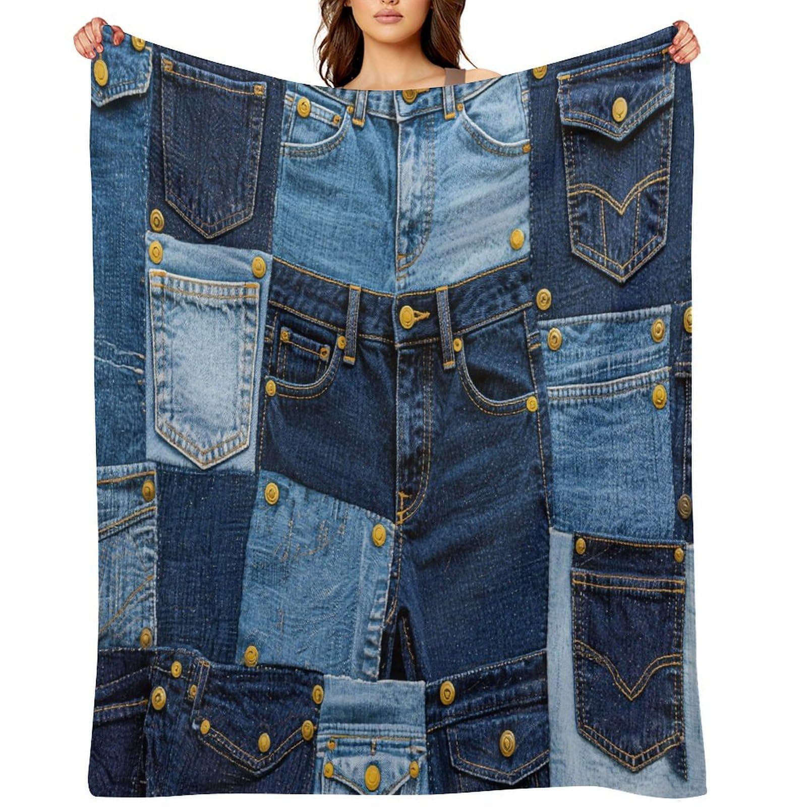 Denim Print Blankets Exquisite Luxury Flannel Throw Blanket Anti-Fading Thick Blanket for Sofa&Bed Blankets Ultra-Soft Bath Towels for Adult 60"x80"
