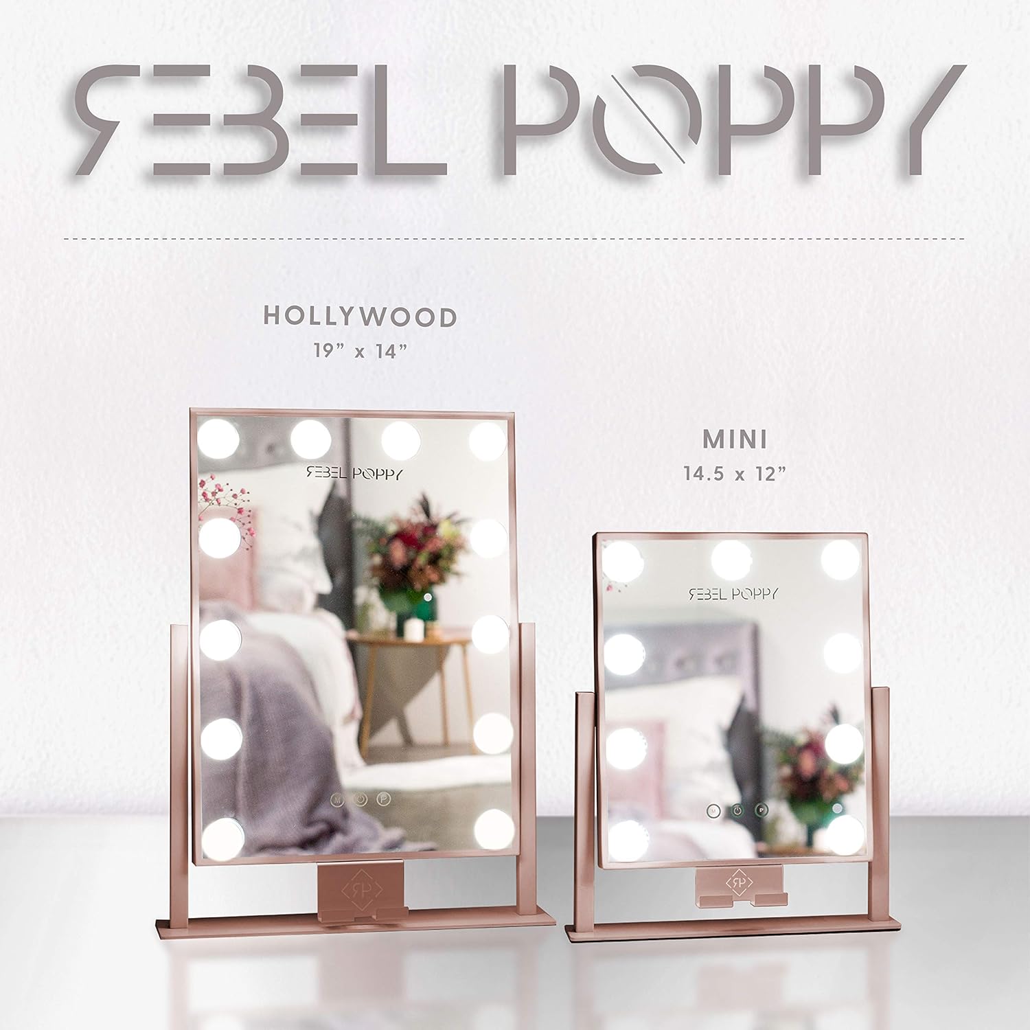 Vanity Mirror With Lights and Phone Mount - Hollywood Style Makeup Vanity Mirror with Lights 12x3W Dimmable LEDs with Touch Control, Phone Cradle | Tabletop Lighted Cosmetic Mirrors