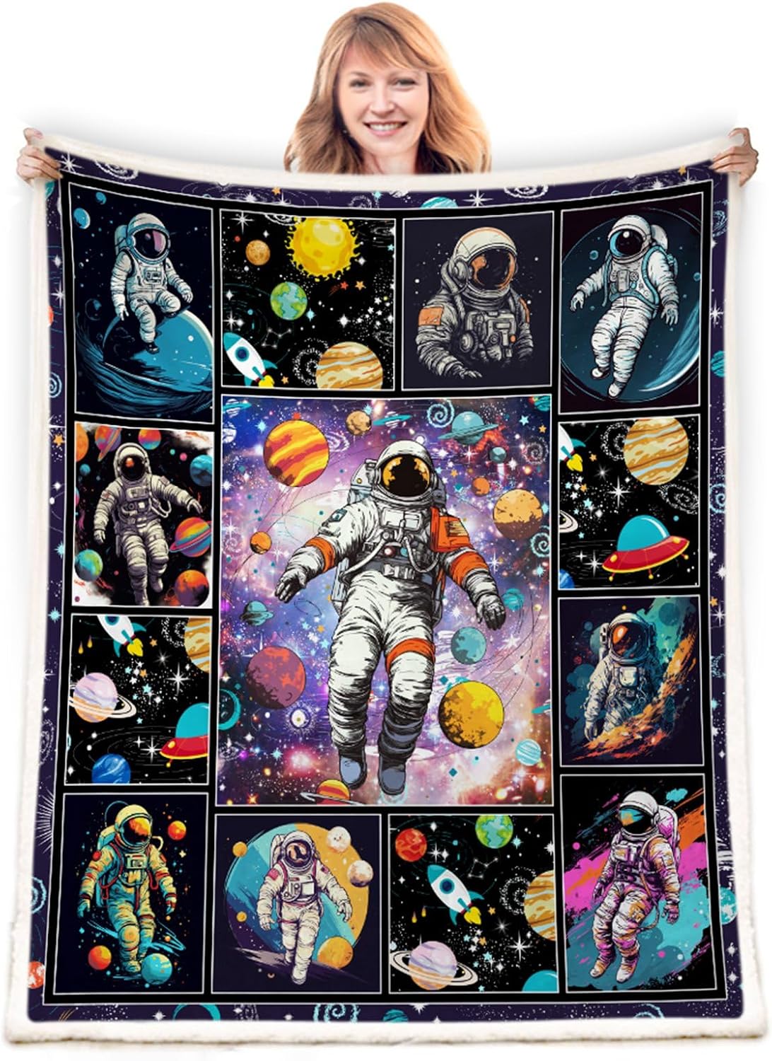 Outer Space Universe Galaxy Blanket, Astronaut Blanket for Teens Kids Boys Girls Birthday Bed Couch Decor 60"x50"