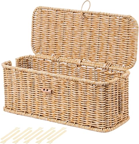 BROWNLILY Caja de organización de cables, organizador de cables estilo ratán para cable de escritorio, fundas de salida para ocultar, a prueba de