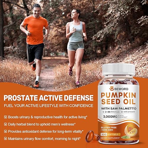 Miniatura 6 de Aceite de semilla de calabaza con cápsulas de palma enana americana, 3000 mgporción, 300 cápsulas blandas  Prensado en frío, aceite virgen puro,