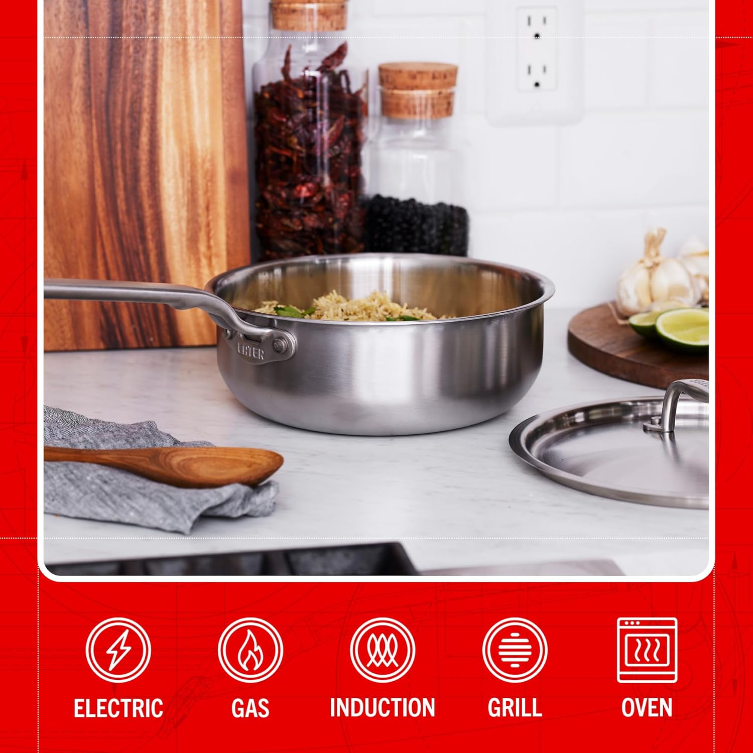 Heritage Steel x Eater 3 Quart Saucier with Lid | Made in USA | 5-Ply Fully Clad Stainless Steel Pan | Stay Cool Handle Design | Induction Capable & Non-Toxic Cookware - Image 4