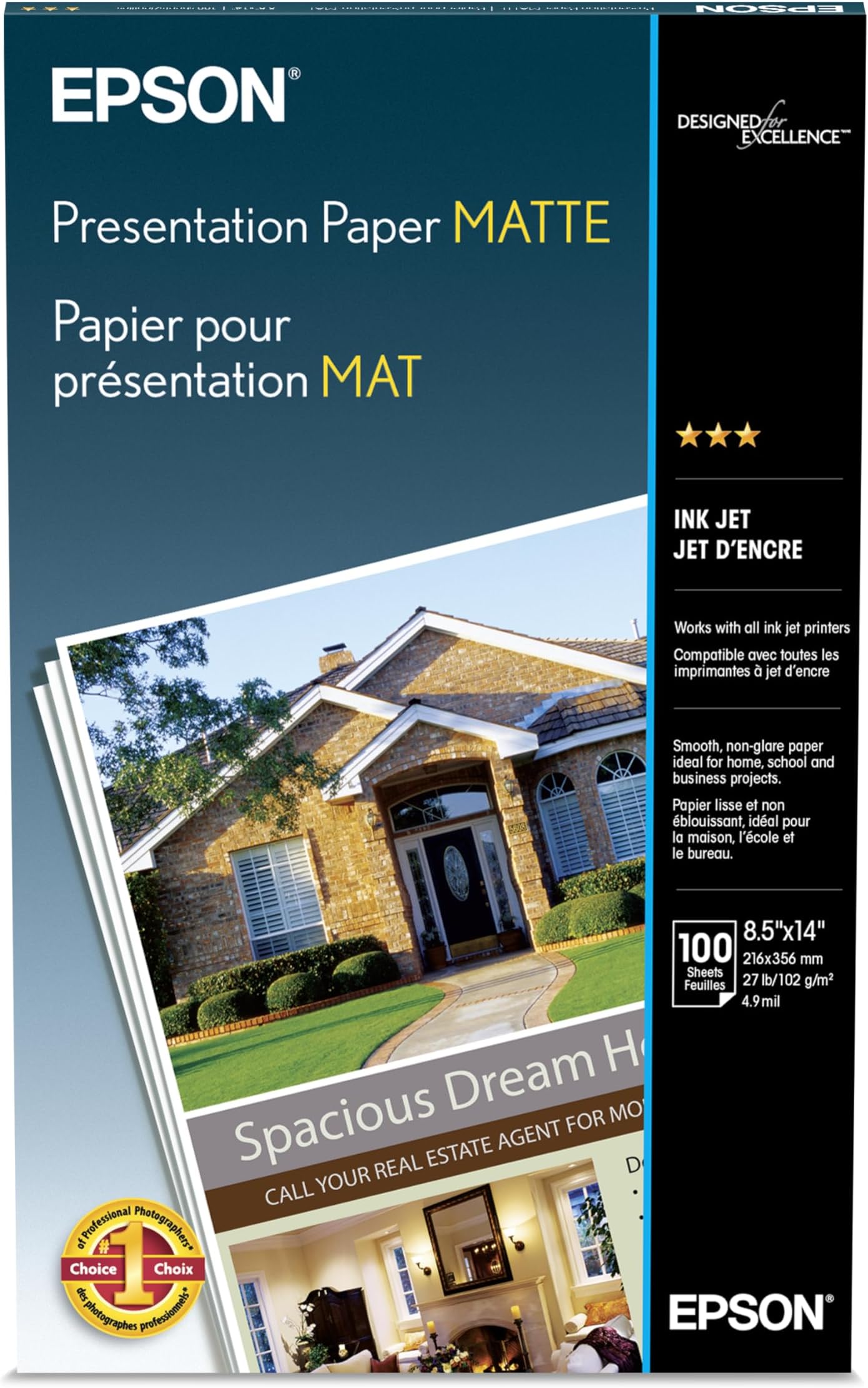 Epson Presentation Paper MATTE (8.5x14 Inches, 100 Sheets) (S041067),Bright White