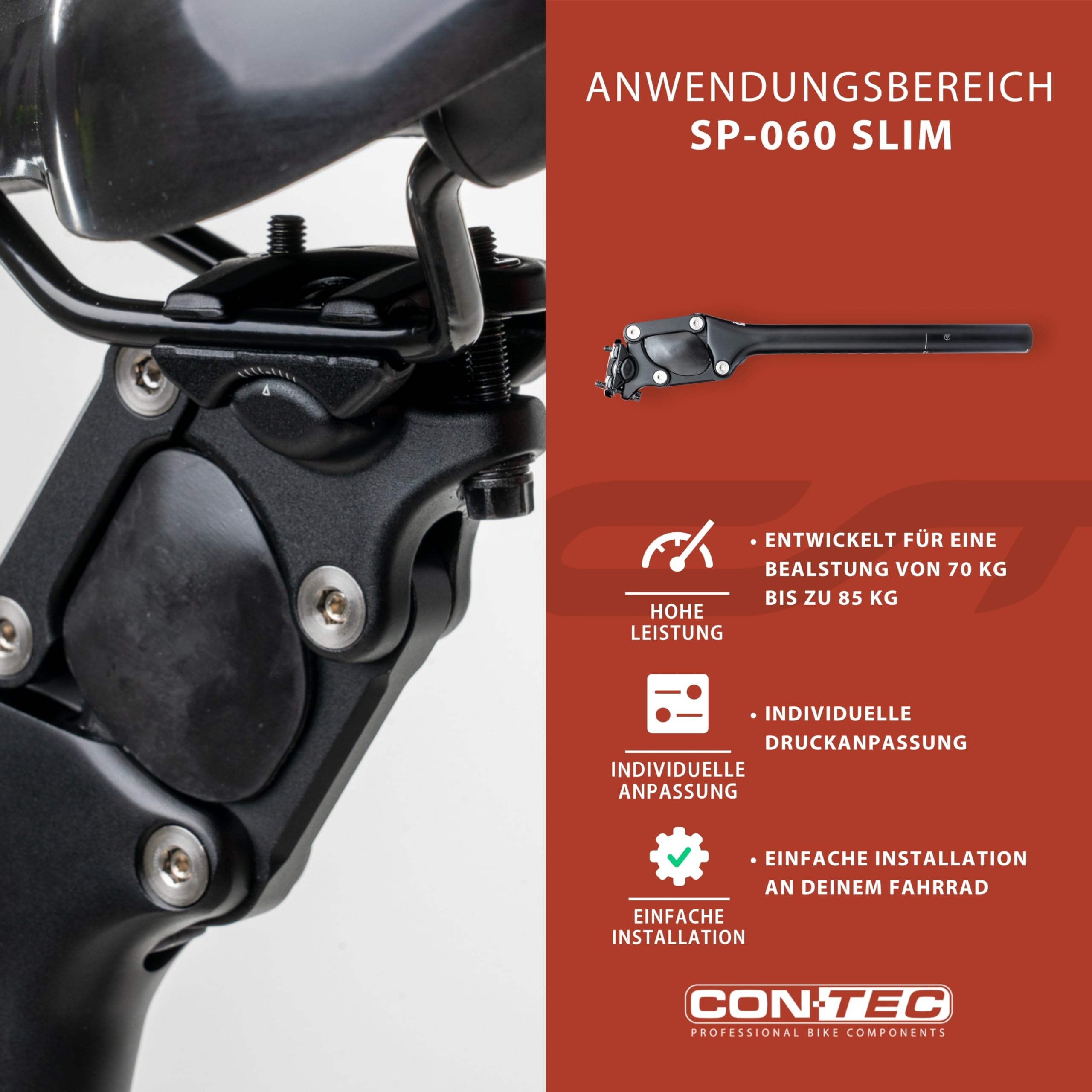 Contec Unisex – SP-060 Slim sprężynowa sztyca siodełka, czarna, Ø 27,2 mm, długość 350 mm