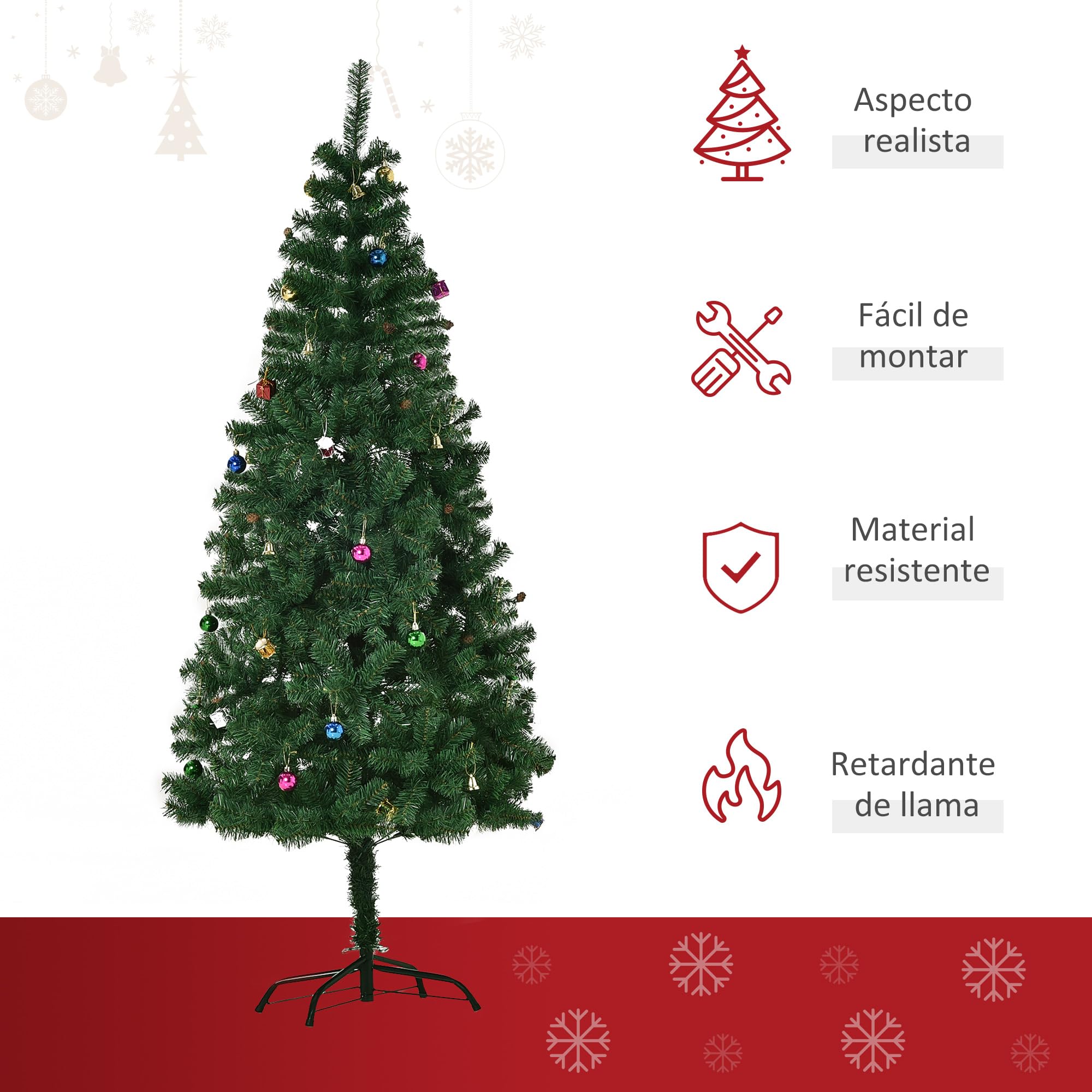 Árbol de Navidad + Decoracion INCLUIDA Pino Abeto 180x106 cm 624 Ramas PVC Verde