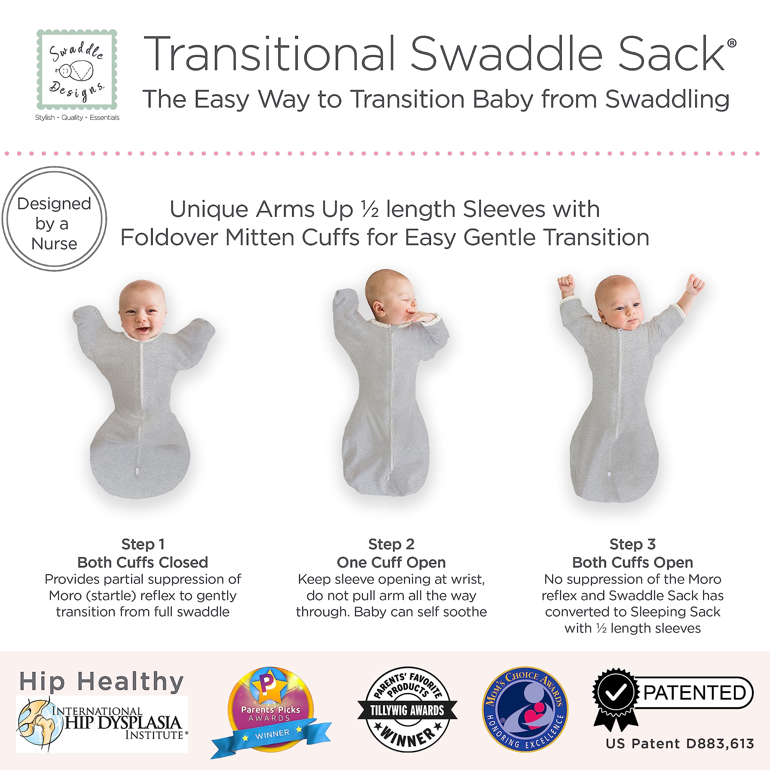 SwaddleDesigns Transitional Swaddle Sack with Arms Up HalfLength