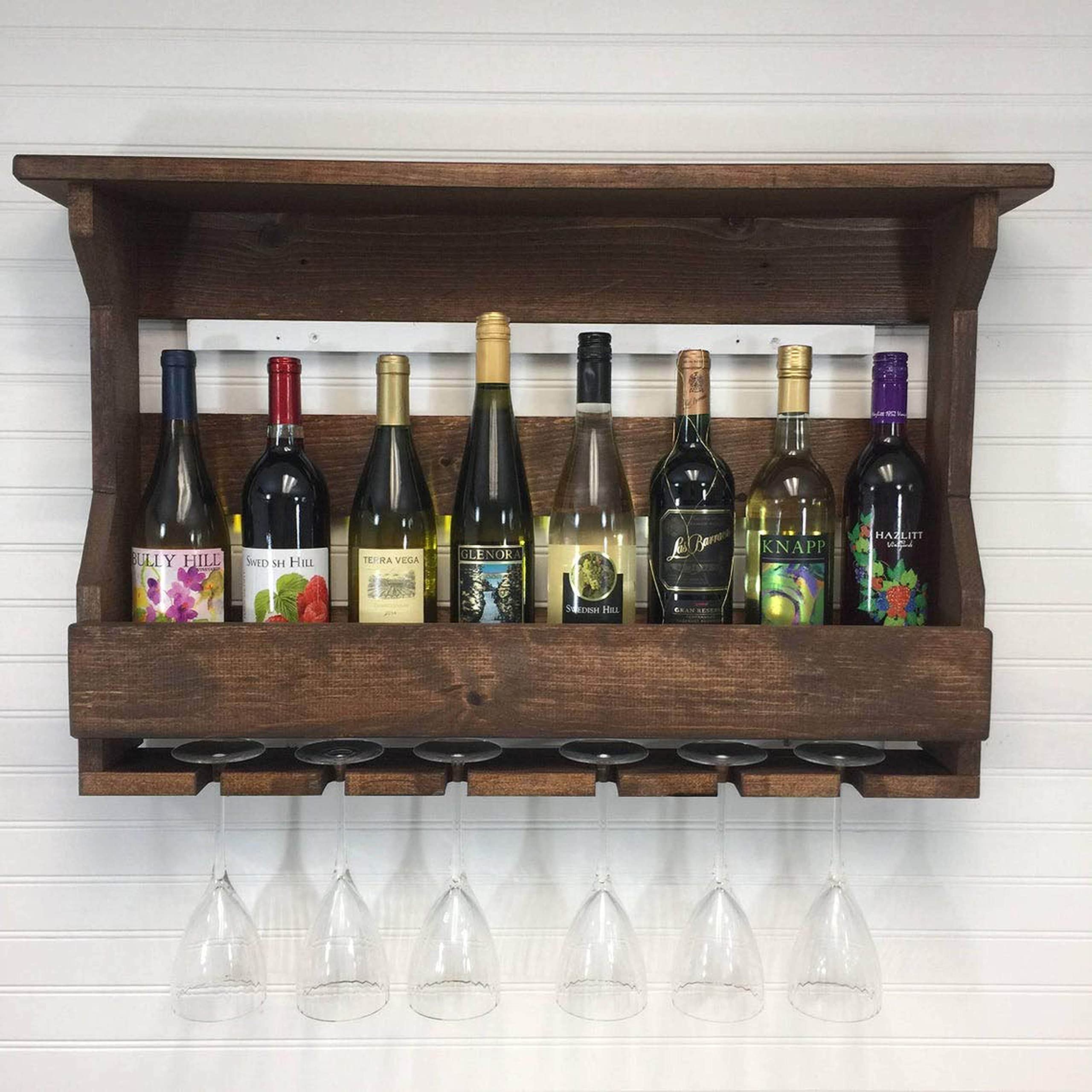 Indigo interiors Wall Hanging Design Bar | Bar Cabinets for Home | Mini Bar for Home | Solid Wood Make Wine Storage Cabinet with Glass Hanging Space- Finish10 1