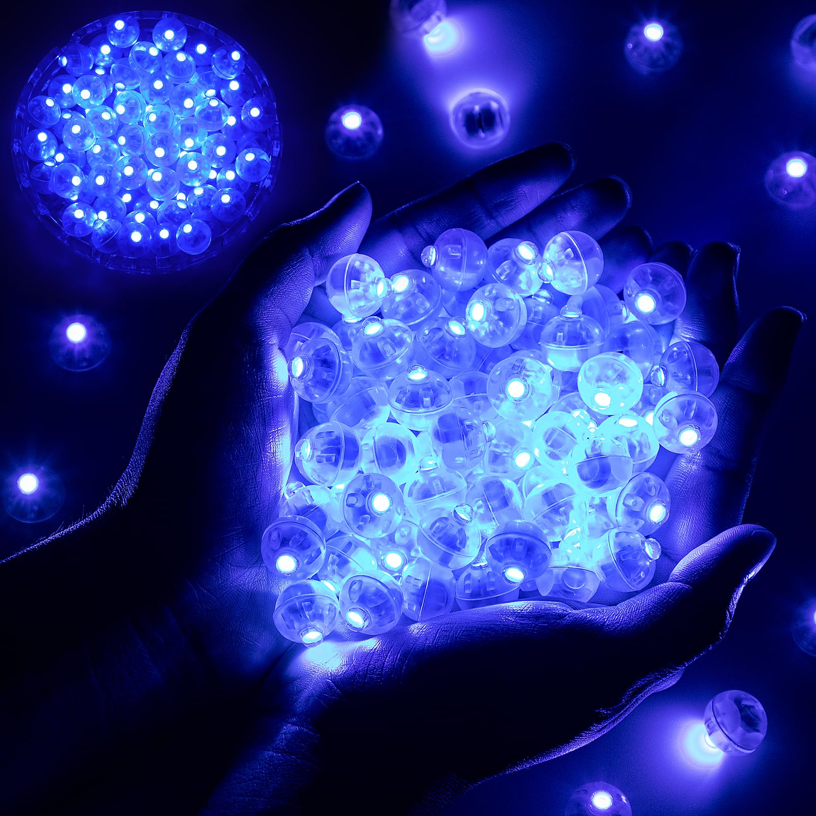 50pcs Balloon Lights Mini LED Lights Round Long Standby Time Ball Lamp for Paper Lantern Birthday Party Christmas Halloween Decoration Blue Plastic