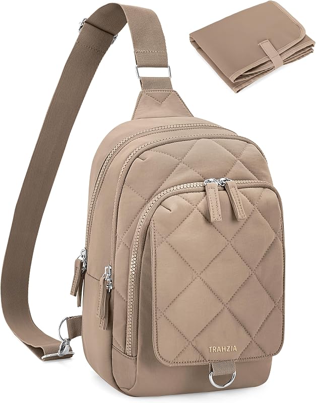 Diaper Bag with Changing Pad, Diaper Backpack with Wipe Pouch | Small Crossbody Diaper Bag, 2 Separate Compartments, Water-Resistant Puffy Fabric, Reversible Strap for Left/Right Wear