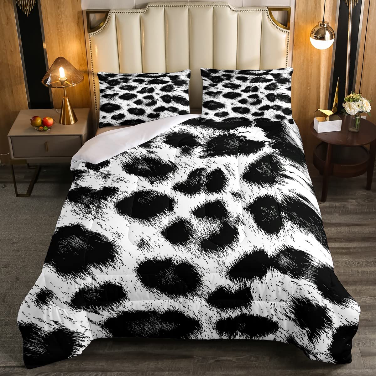 Cheetah Leopard Bedding Set for Kids Boys Girls Wildlife Wild Animal Duvet Insert Black White Double Size — image 1
