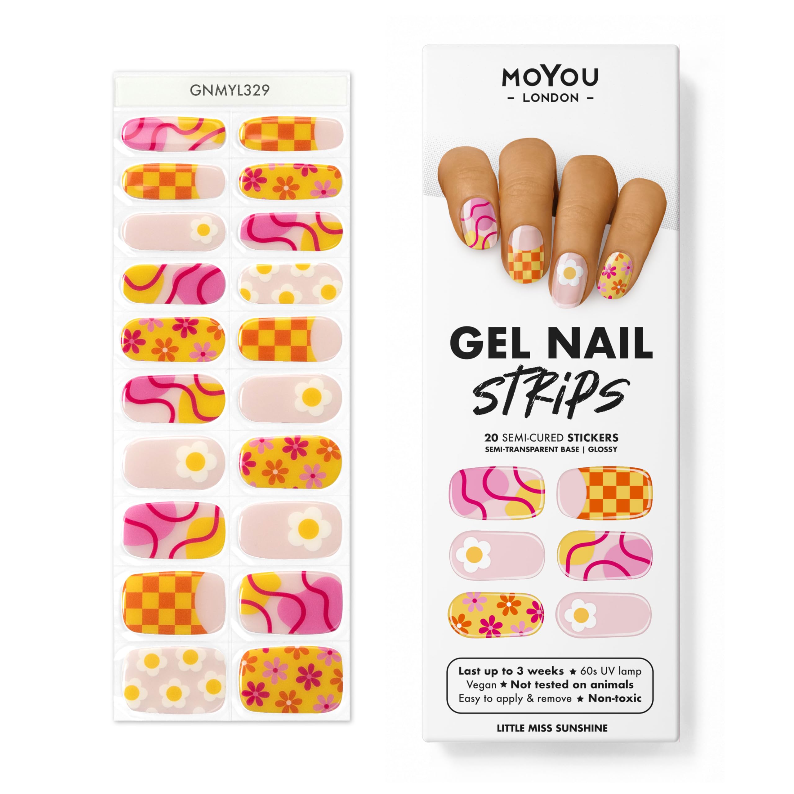MOYOU LONDON Semi Cured Gel Nail Strips - 20 Pcs. Nail Wraps for Salon-Quality Manicure - Works with Any UV Nail Lamp - Easy to Apply, Trim, & Remove Gel Nail Stickers