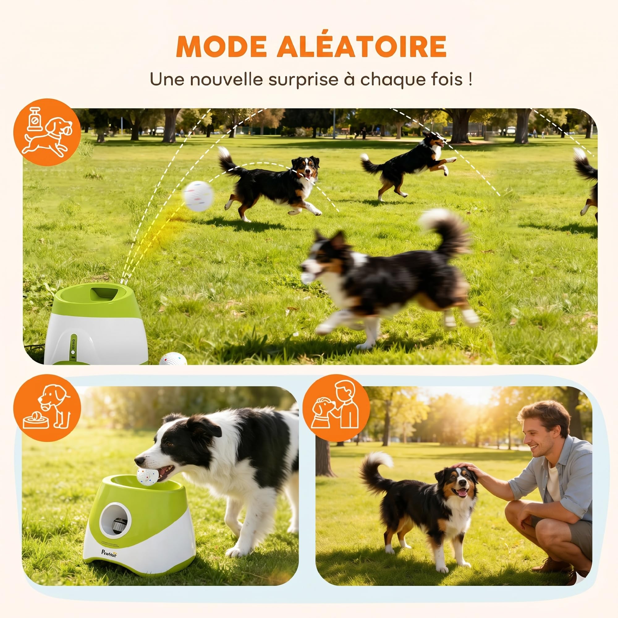 PawHut Lanceur Automatique de Balles pour Chiens Petits et Moyens Jouet | avec 3 Balles en ETPU, 3 Distances (6m/10m/14m), d'Entraînement, Intérieur Extérieur