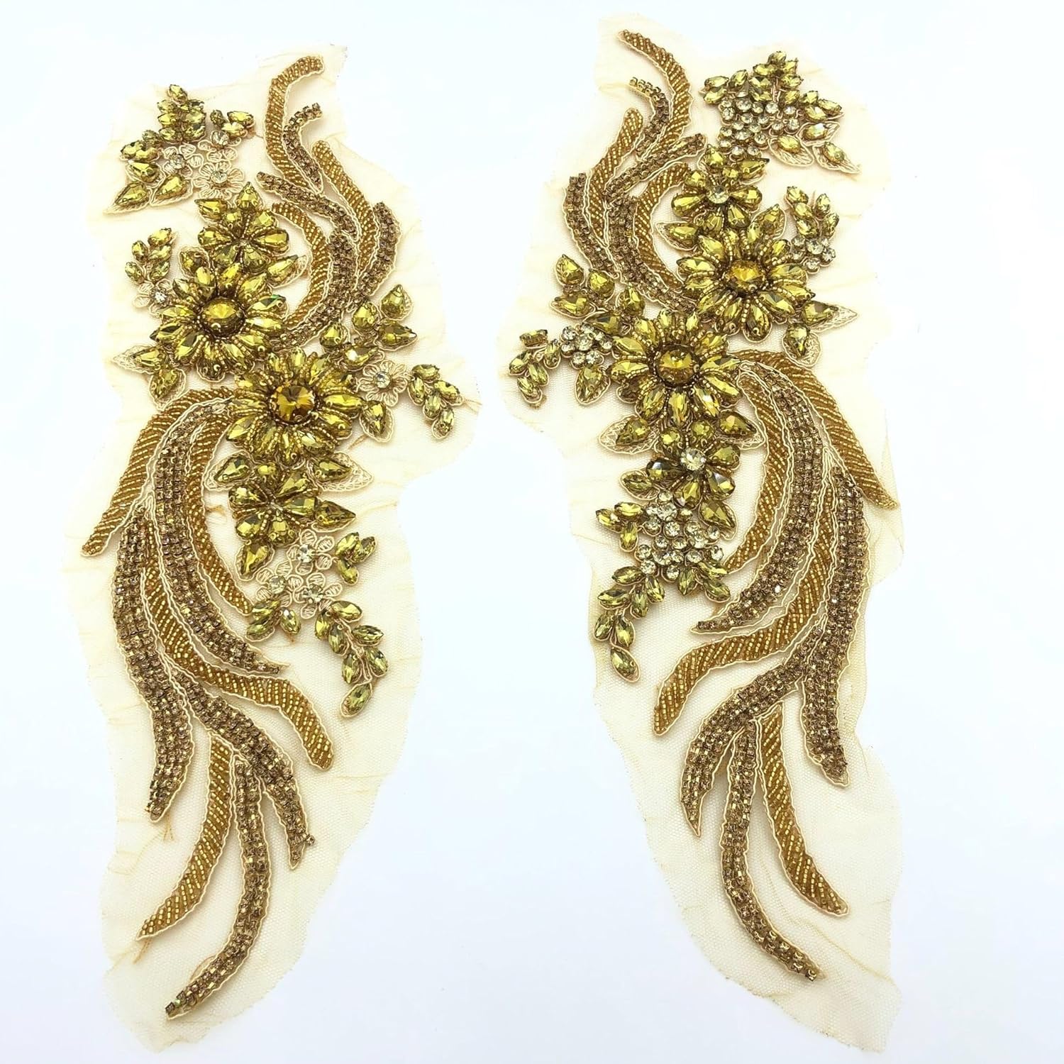 Lace Embroidery Applique，1pairs Handmade Crystal Rhinestone Applique Patches Sew On Embroidery Lace Collars for Party Wedding Dress Decoration (Color : Navy Blue) ( Color : Green , Size : One Size )