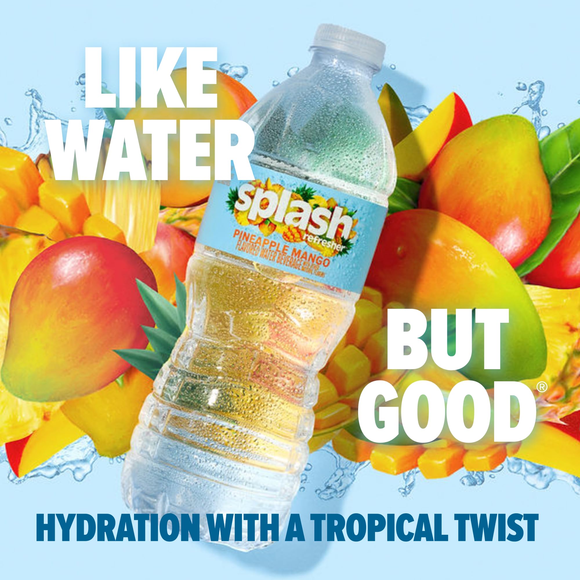 SPLASH REFRESHER Flavored Water Bottles, Pineapple Mango Flavor - 6-Pack, 16.9 Fl Oz - Refreshing Flavored Bottled Water with Electrolytes - Zero Sugar & Zero Calories