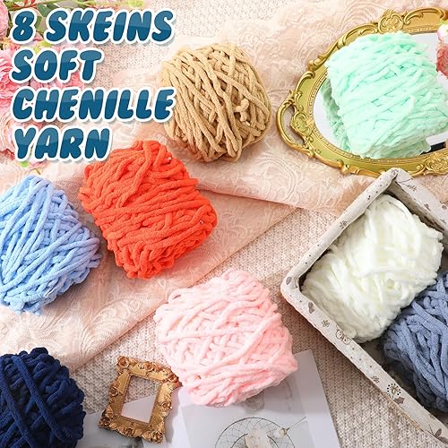 Miniatura 3 de Buryeah 8 madejas de hilo grueso de felpilla para tejer a ganchillo, hilo suave y grueso y esponjoso para tejer a mano, hilo de felpa para tejer