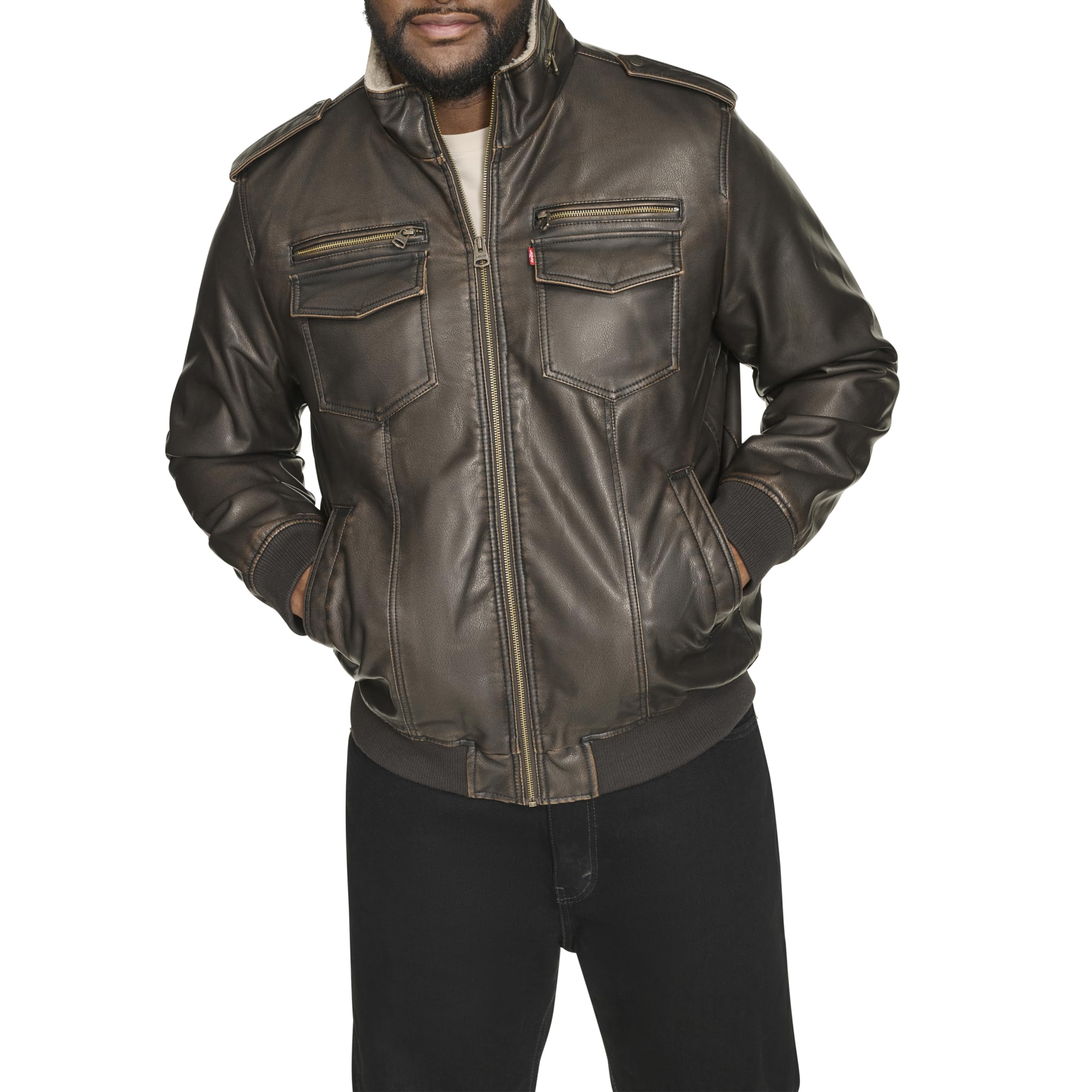 Levi's Men's Vintage Deer Faux Leather Aviator Bomber (Standard and Big & Tall)