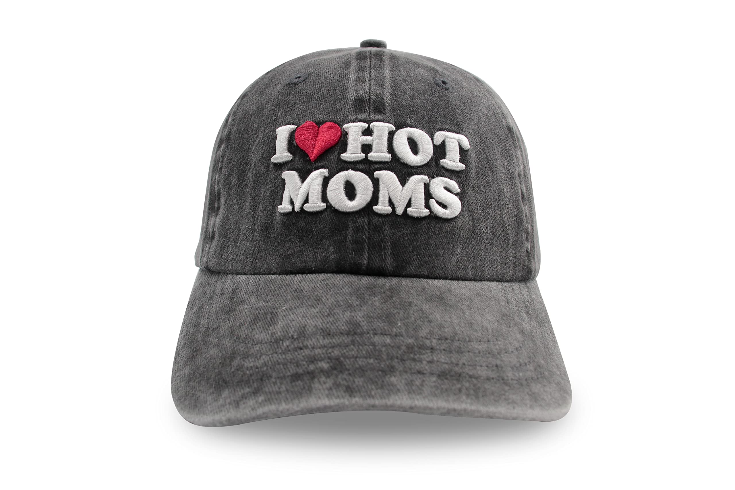 Cap for Mens Funny Baseball caps for Womens Snapback I Love Hot Moms Trucker Hats Cotton for Walking Embroidered hat - Pigment Black-embroidery One Size